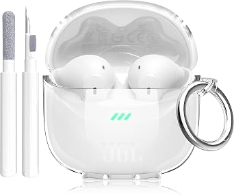 Aircawin for JBL Tune Flex 2 Earbuds Case Clear,Full Protective Soft Transparent TPU Skin for JBL Tune Flex 2 Case Cover,Shockproof Headphone Accessories with Carabiner and Cleaning Pen-Clear