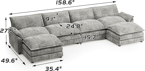 Miniatura 2 de Shahoo Sofá modular modular en forma de U de tela de felpilla con esponjas suaves y de alto apoyo y otomana extraíble, cómodo mueble tapizado para