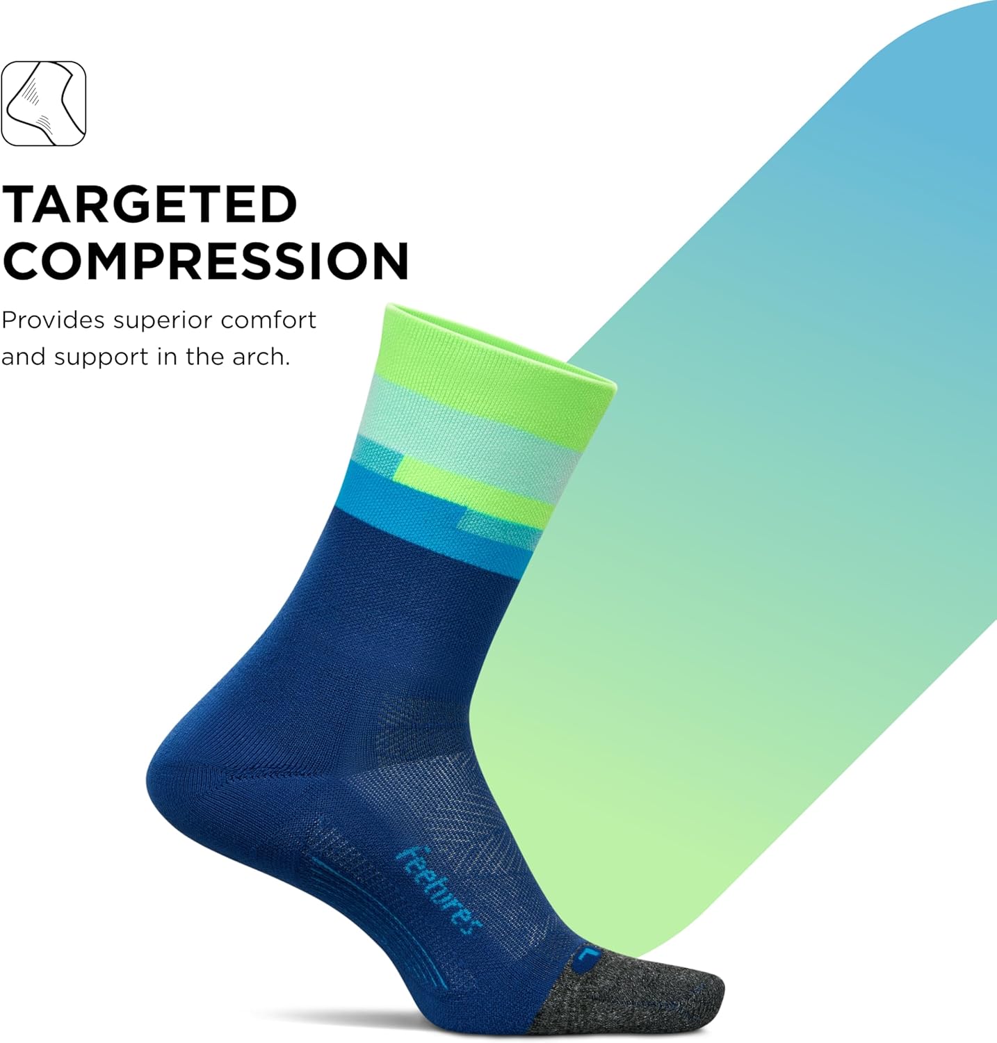 Feetures Elite Light Cushion Mini Crew Sock - Sport Sock with Targeted Compression