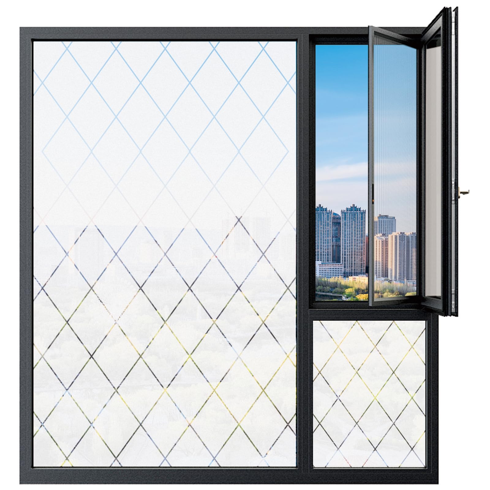 Privacy Window Film 85 x 115 cm Blocks UV Static Cling No Glue Removable Heat Cotrol, Privacy Protection, Opaque Window Sticker Door for Home Office, Diamond