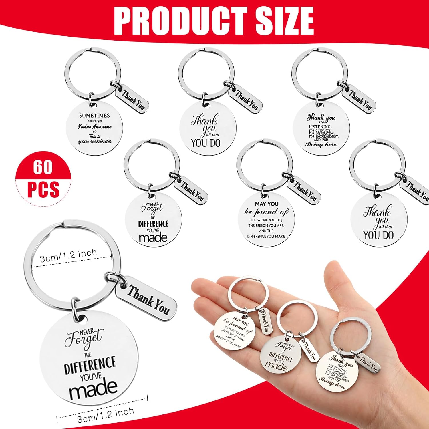 Equsion 60 Pack Appreciation Keychain Gifts Bulk, Employee Thank You Thanksgiving Inspirational Gifts for Teacher Coworker Boss Friend Promotion Retirement