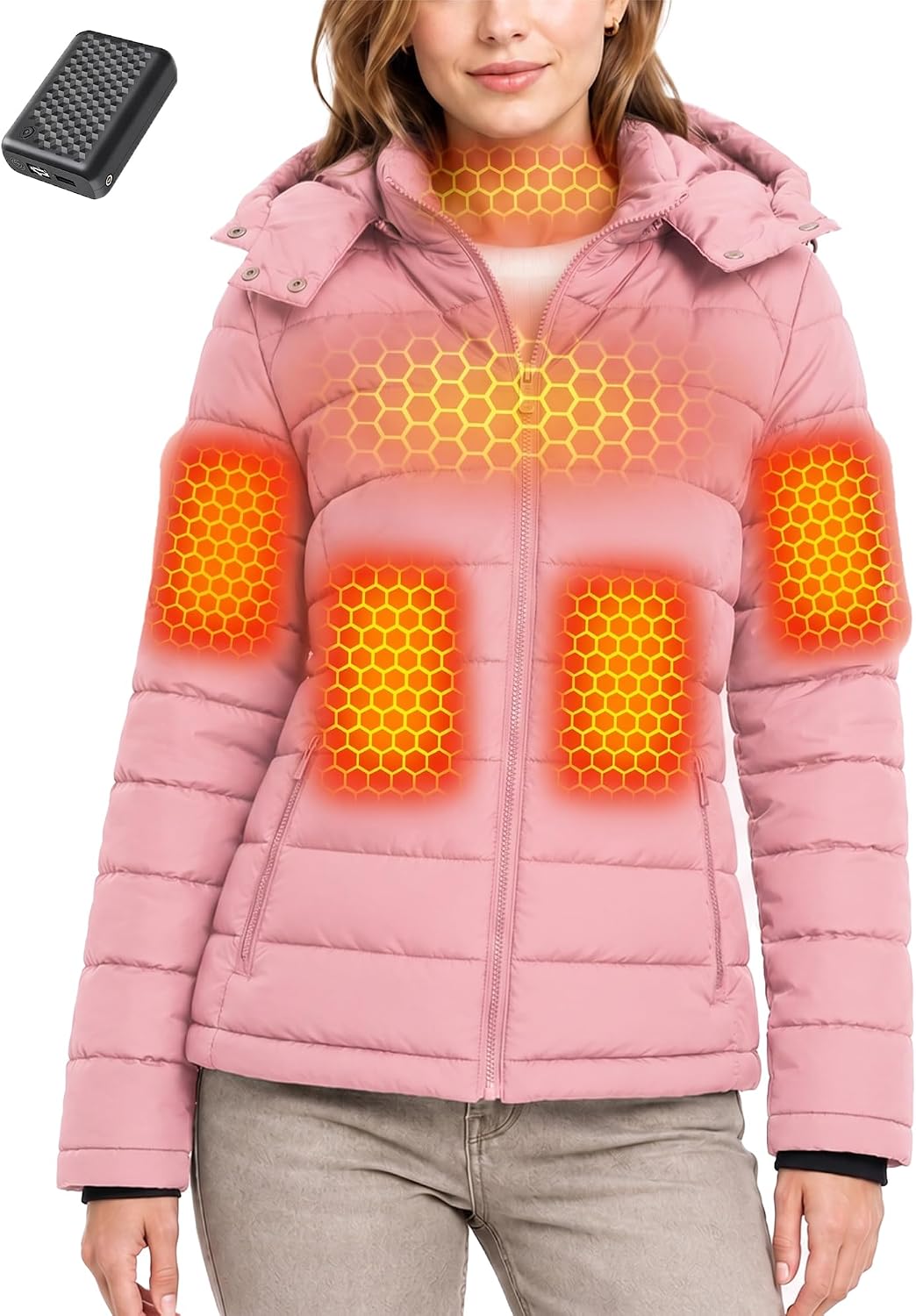 Wulcea Graphene Heated Jacket For Women, 18400mAh Rechargeable,3 Heat Settings