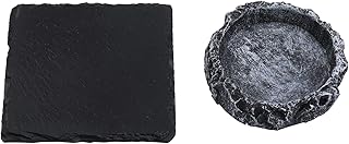 Set of 2 Slate Reptile Basking Rock Platform, Reptile Feeding Water Dish Food Bowl