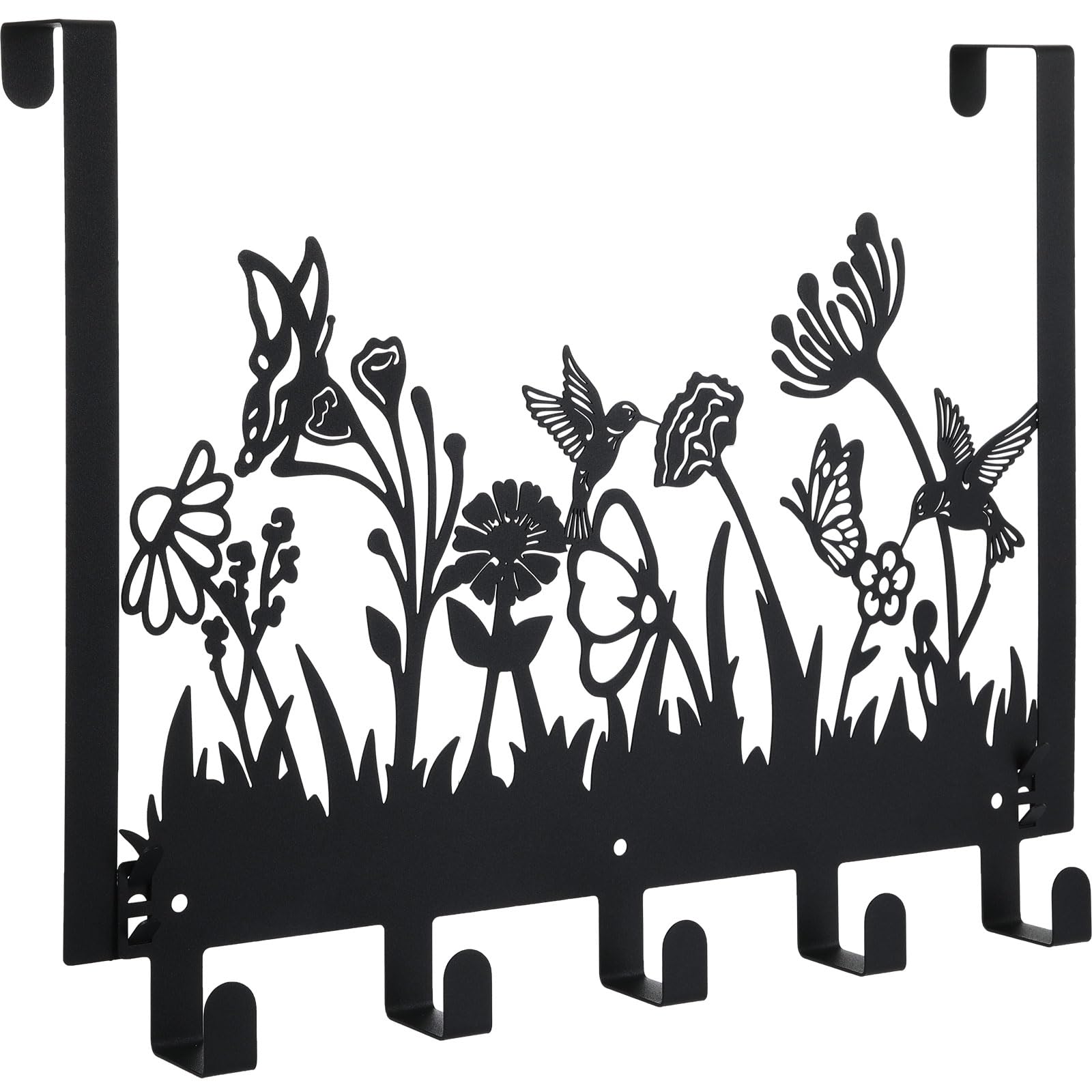 Geelin Metal Hummingbird Flower Over The Door Hooks Wildflowers Over The Door Nature Wall Decor with 5 Hooks Towel Holder for Bathroom Bedroom Kitchen