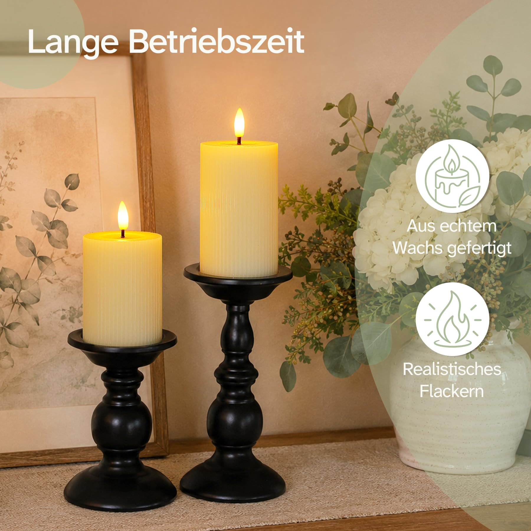Candele LED senza fiamma con olio di cera, righe verticali, a batteria, effetto tremolante, confezione da 3 candele colonne avorio con telecomando e temporizzazione (7,5cm ×10/12,5/15cm)
