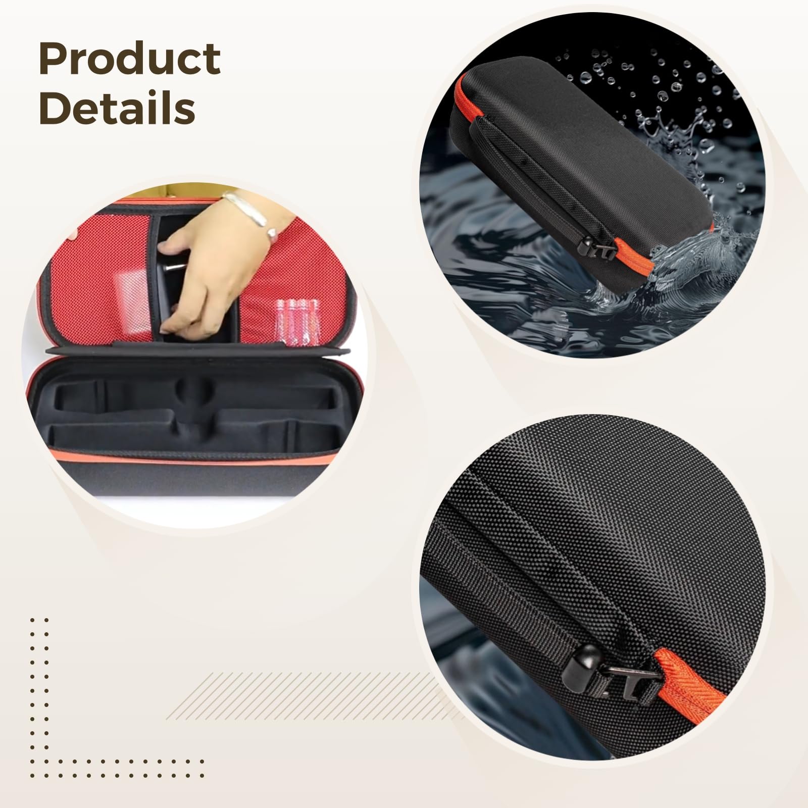 Party Box Microphone Case, Eva Hard Shell, Portable With Orange Zipper, Fits Two Mics, 258.5 X 18.5 X 8 Cm
