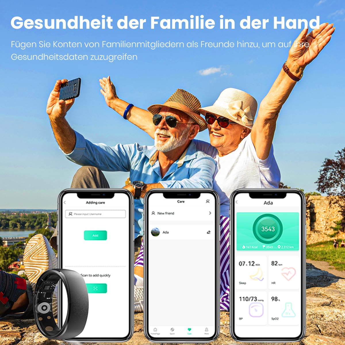 Rogbid Smart Ring dla mężczyzn i kobiet, inteligentne pierścienie, monitor zdrowia z pulsometrem, tlenem we krwi, ciśnieniem krwi, monitorem snu, śledzeniem kroków fitness, wodoszczelność IP69