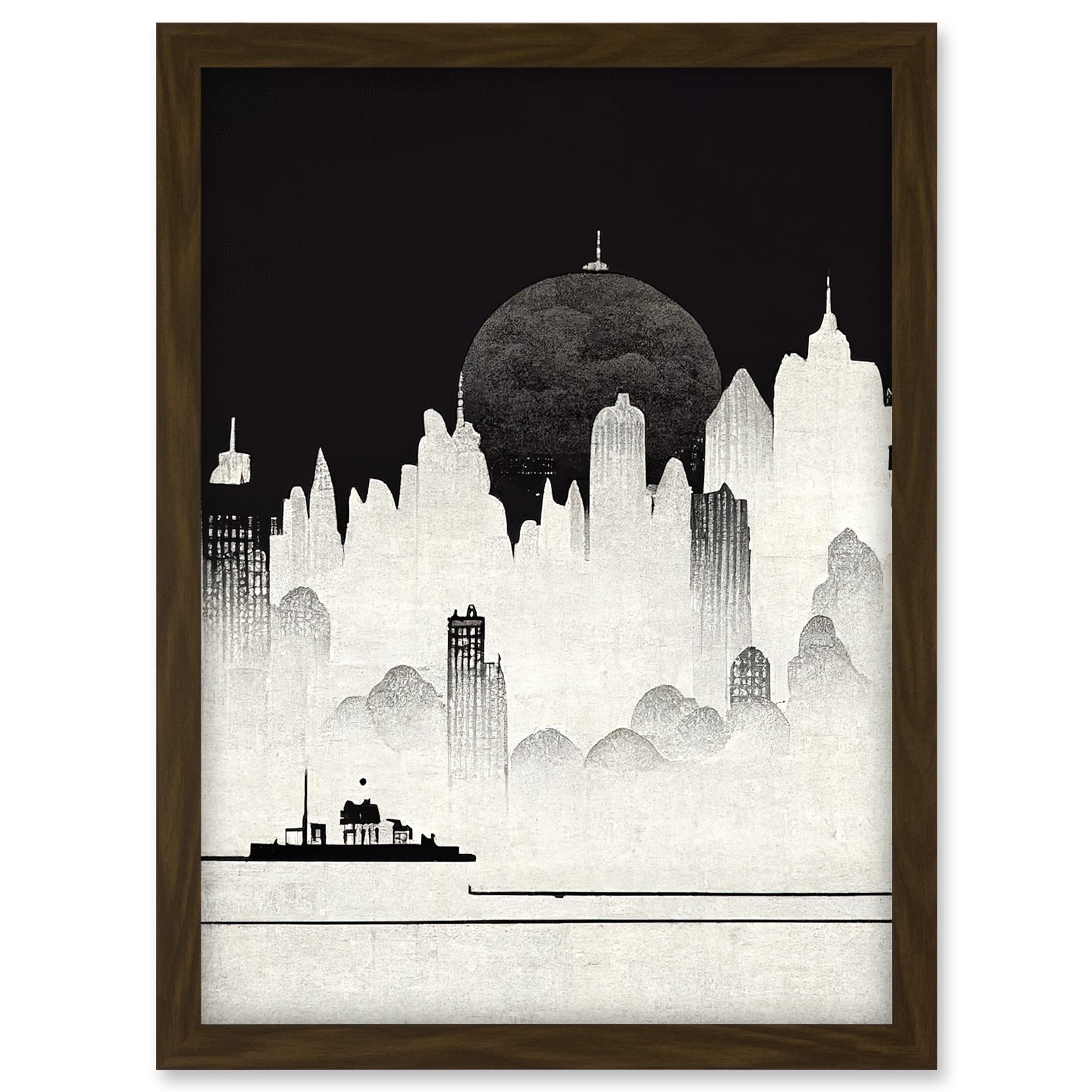 Doppelganger33 LTD Futuristic Cityscape Ukiyo-e Flat Illustration Artwork Framed A3 Wall Art Print