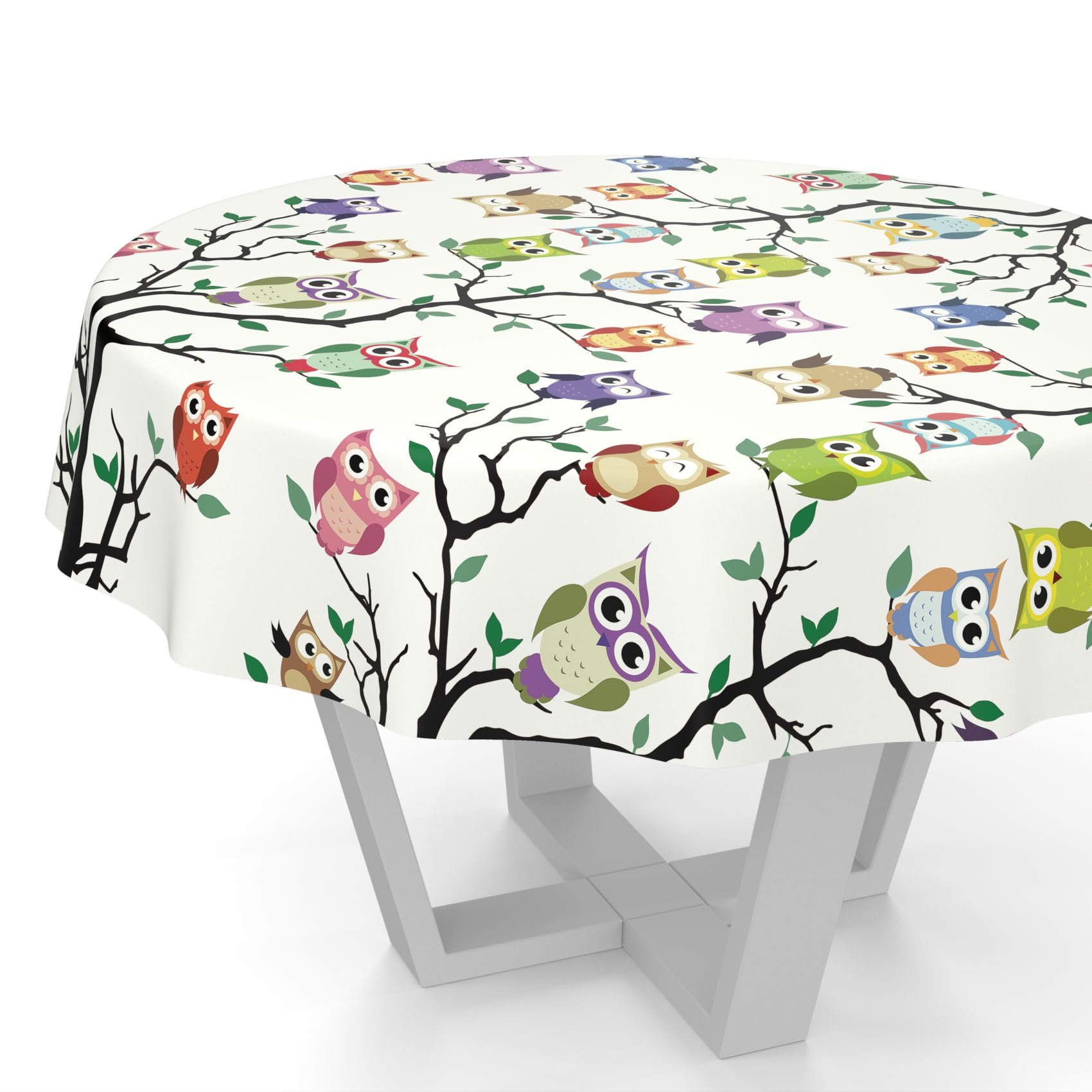 Nappe Toile Cirée Lavable Motif Chouette 180 X 140 Cm – Table Ronde Ovale Ou Rectangulaire Jardin Cuisine