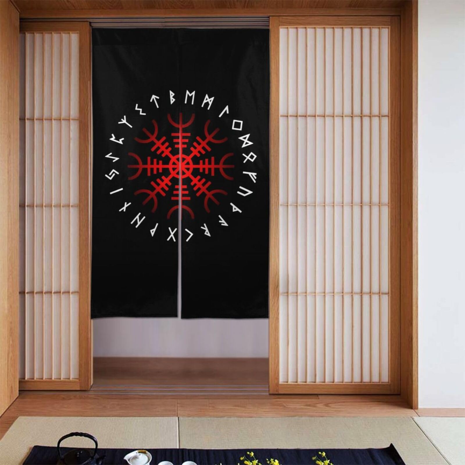 Lukiyys Viking Norse Mythology Pagan Rune Door Curtains,Doorways Curtains for Windows,Bedroom Divider 34"X 56"