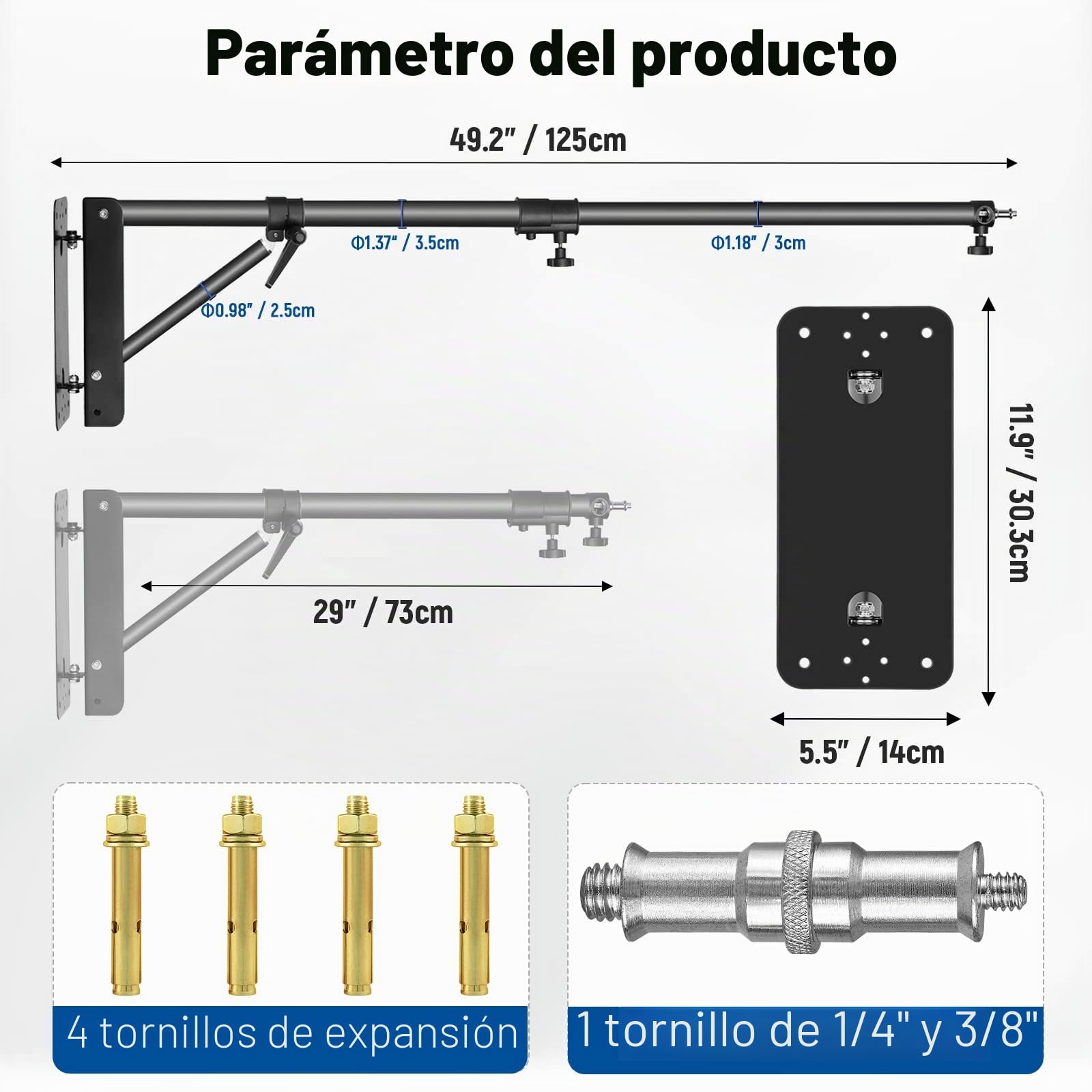 Neewer Triángulo Montaje en Pared con Brazo para Fotografía Estudio Vídeo Luz Estroboscópica Luz Monolight,Caja Luz,Reflector Paraguas,Flexible 180 Grados Rotación 125cm(negro)