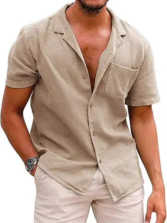 Men's Hawaiian Floral Shirts Cotton Linen Button Down Tropical Holiday Beach Shirts