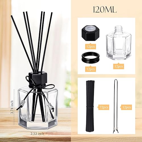 Miniatura 3 de Huquary Juego de 4 botellas difusoras de varillas de 4.06 onzas (4.1 fl oz), frascos con tapas y palitos de ratán negro, accesorios de fragancia