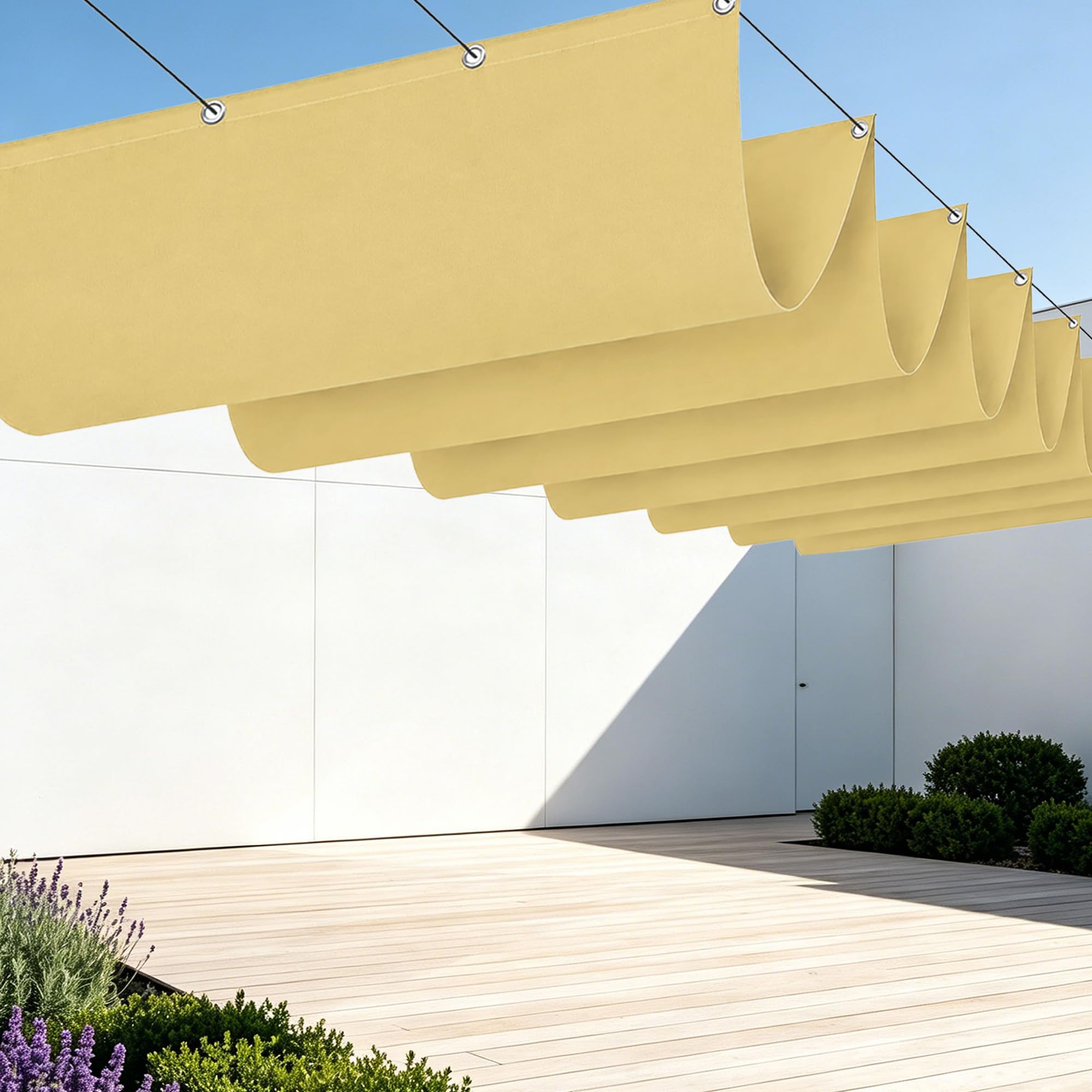 Voile ombrage rétractable contre la pluie et le soleil rectangle jaune sable pour grand balcon