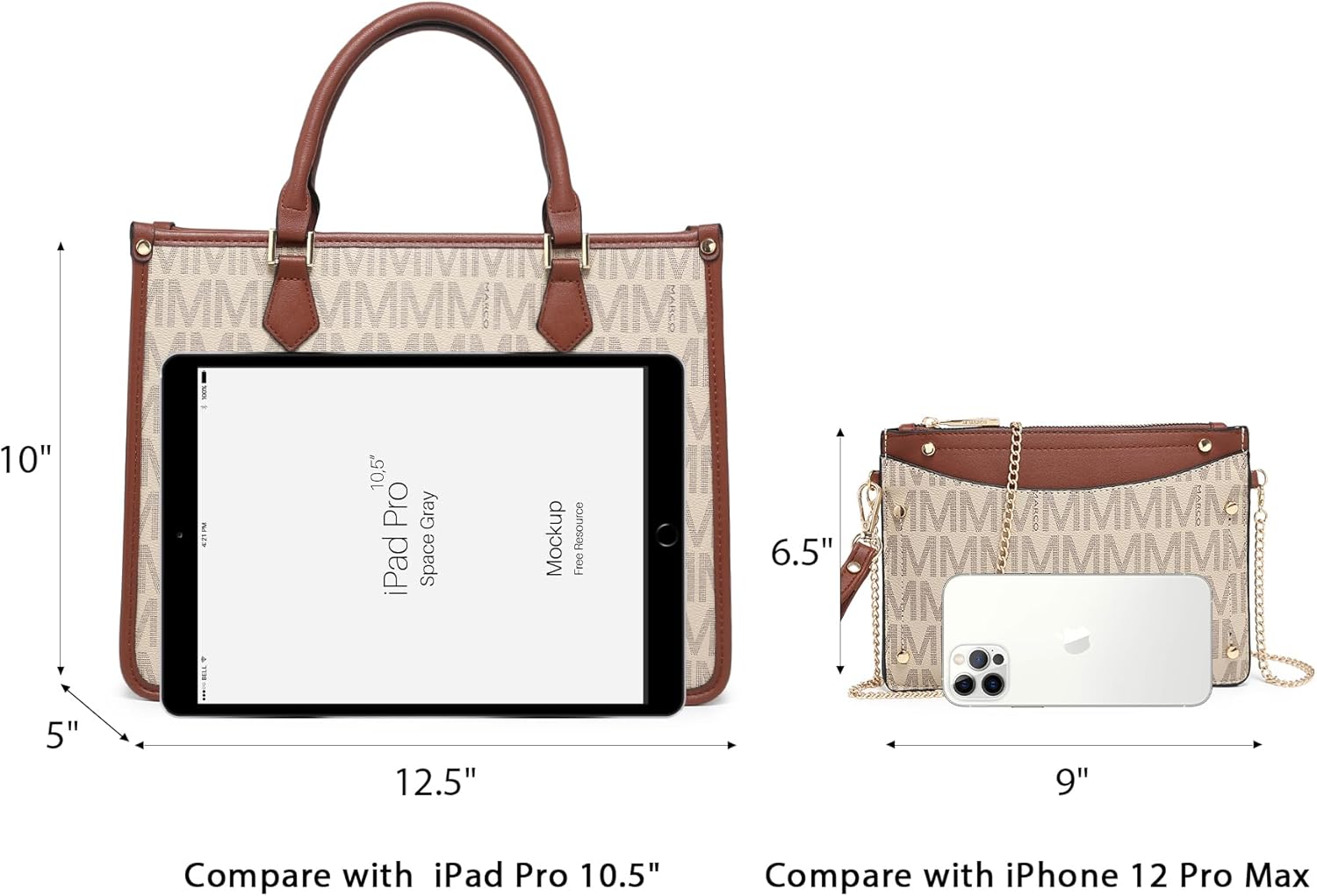 MKP Tote Bag for Women Medium Signature Monogram Satchel Handbags Purses Top Handle Shoulder Bags Wristlet Wallet Set 2pcs - Image 6