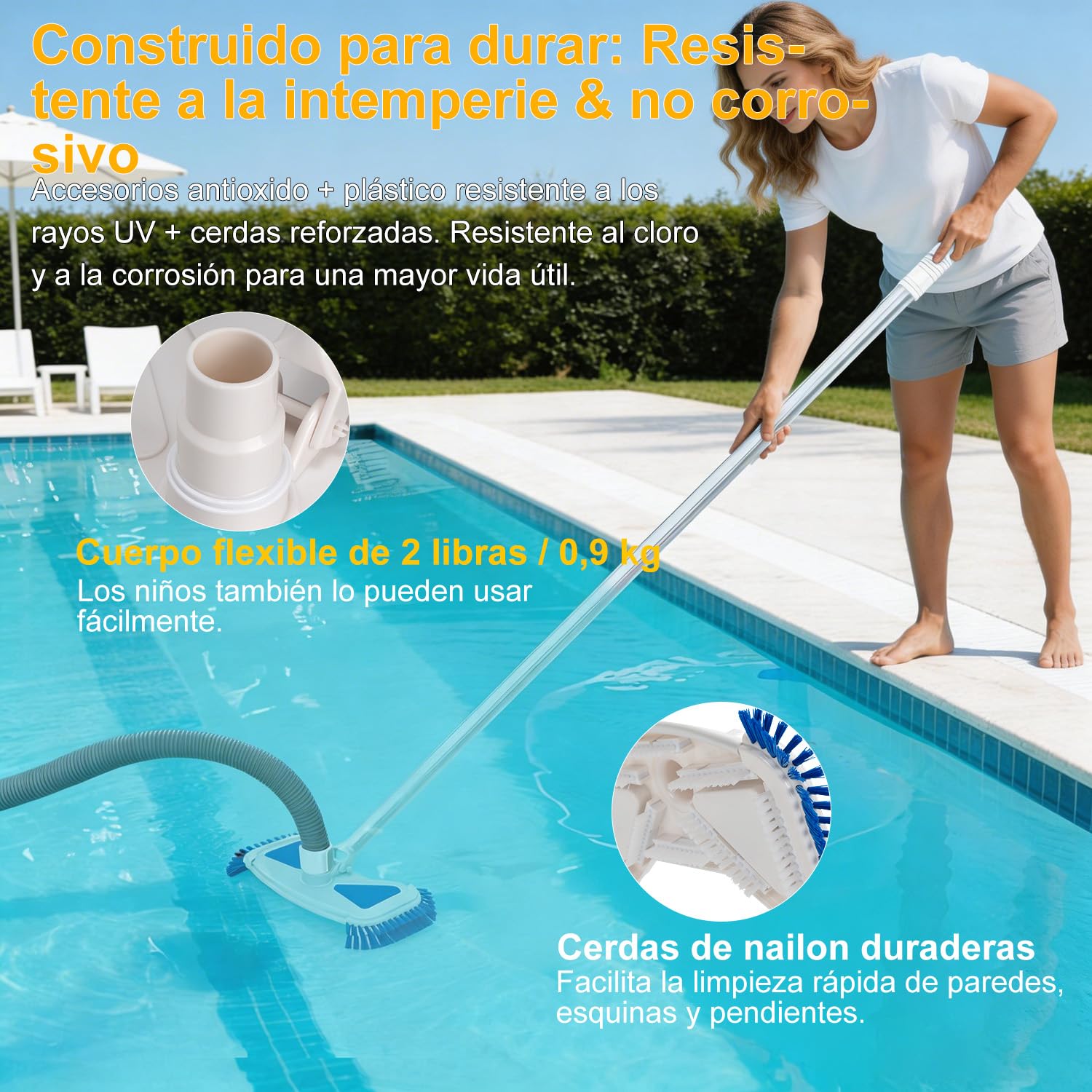 Cepillo para Piscina con Conexión de Aspiración 35 cm, Cabezal Aspirador con Cepillos Laterales, Conexión Giratoria para Mangueras de 32 mm y 38 mm, Cepillo Aspirador para Piscinas Elevadas — view 5