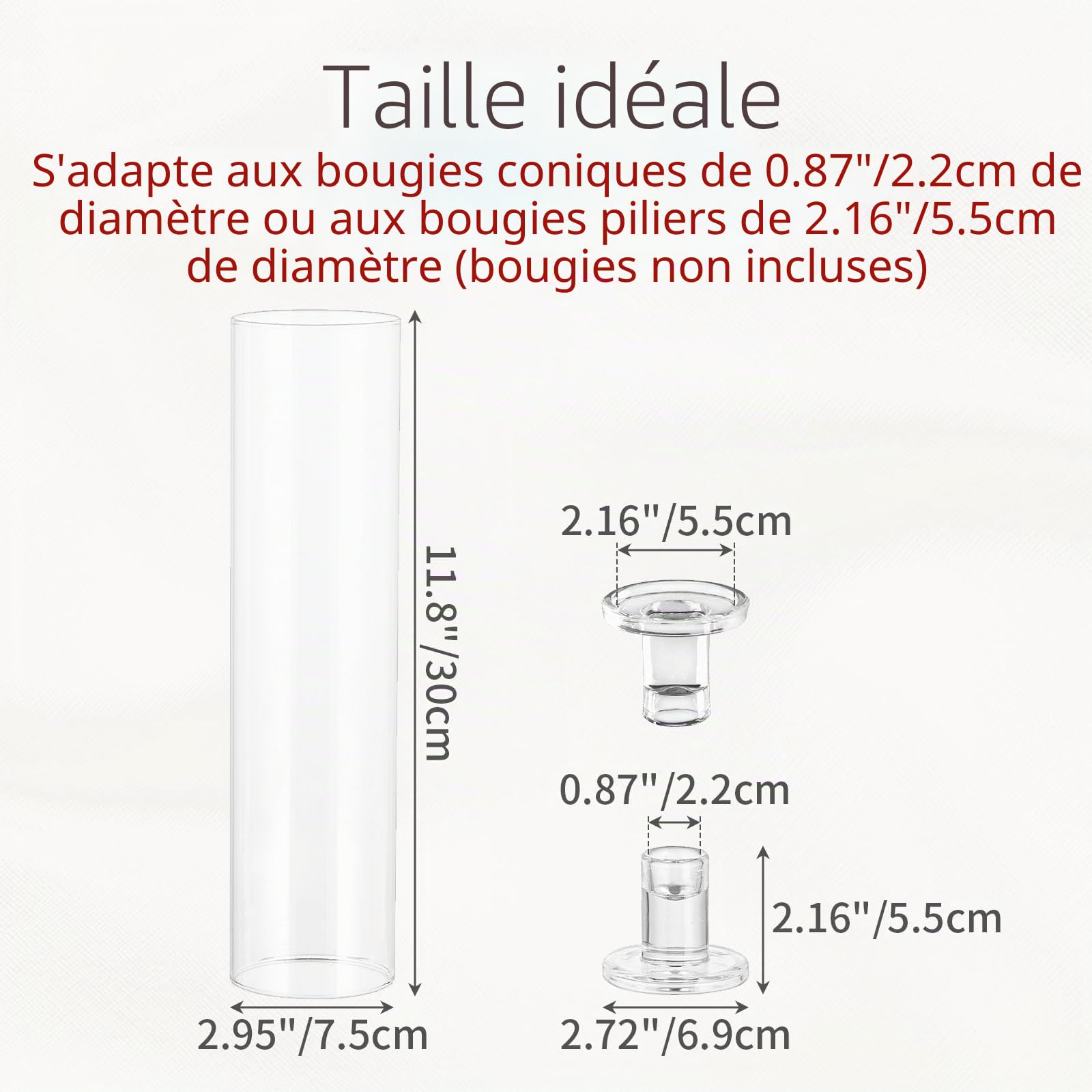 Bougeoir Transparent pour Bougie Conique: Porte-Bougies en Verre avec 30cm Haut Abat-Jour Cylindrique 6 Pcs Chandelier Moderne pour Noël Mariage Centre de Table Décoration d'intérieur (6)