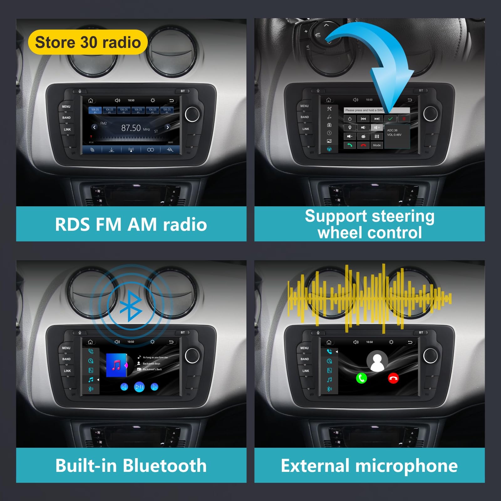 Autoradio pour Seat Ibiza 6j 2009-2014,avec Système Linux & Écran IPS 7",CarPlay sans Fil et Android Auto Intégrés,Commandes au Volant d'origine,Bluetooth 5.0,RDS AM/FM,USB,EQ/DSP & Puissance Élevée