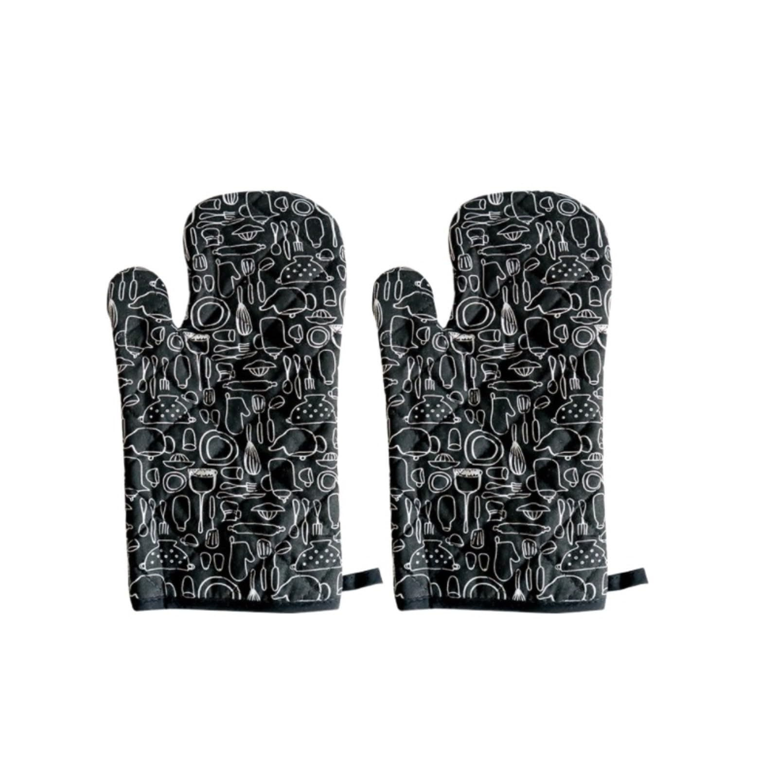 Rękawice Kuchenne, Rękawice kuchenne odporne na oparzenia, ciepło, odpowiednie do gotowania, pieczenia, grillowania Pieczenia(Black)