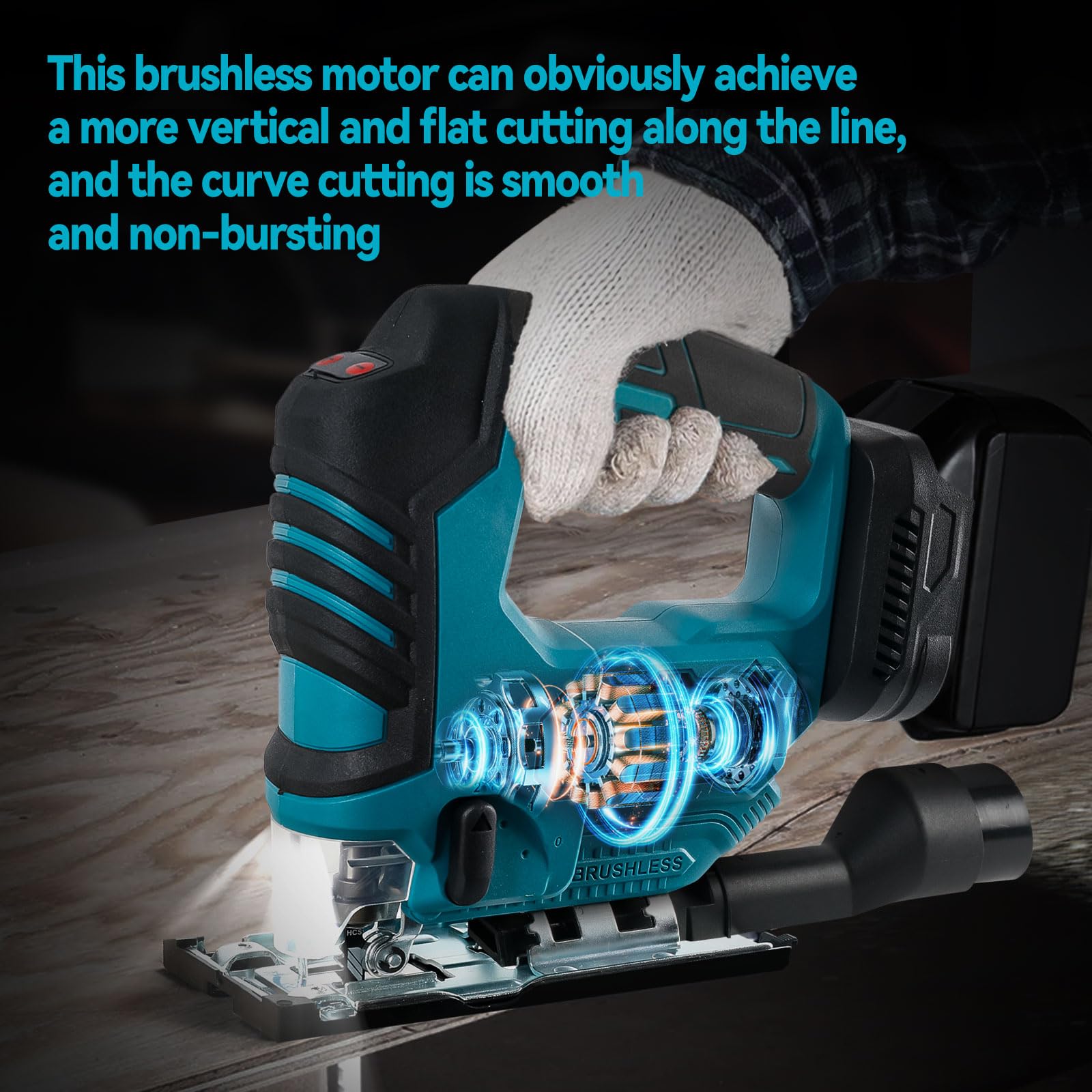 Scie sauteuse électrique sans fil pour Makita 18 V, 500 W sans balais avec lumière LED, angle de coupe biseauté ± 45°, 9 lames à tige en T, course de 19 mm pour bois, plastique, métal