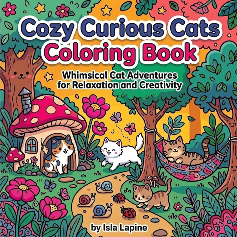 Cozy Curious Cats Coloring Book: Whimsical Cat Adventures for Relaxation and Creativity