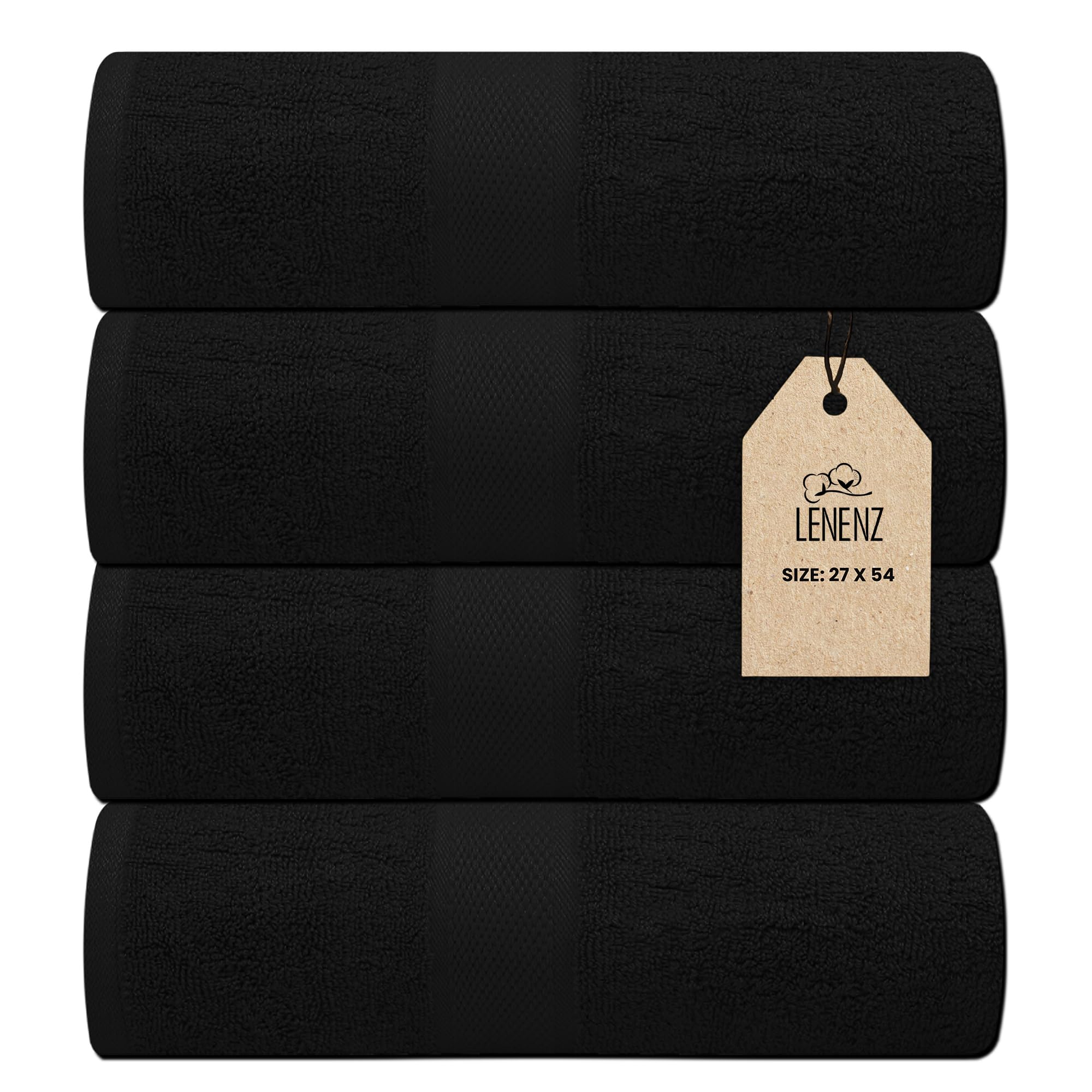 Lenenz Luxury Bath Towels - 4 Pack Ultra Soft and Absorbent Cotton Bath Towels for Bathroom, Spa, and Hotel Use - Quick-Dry and Durable Towels Set