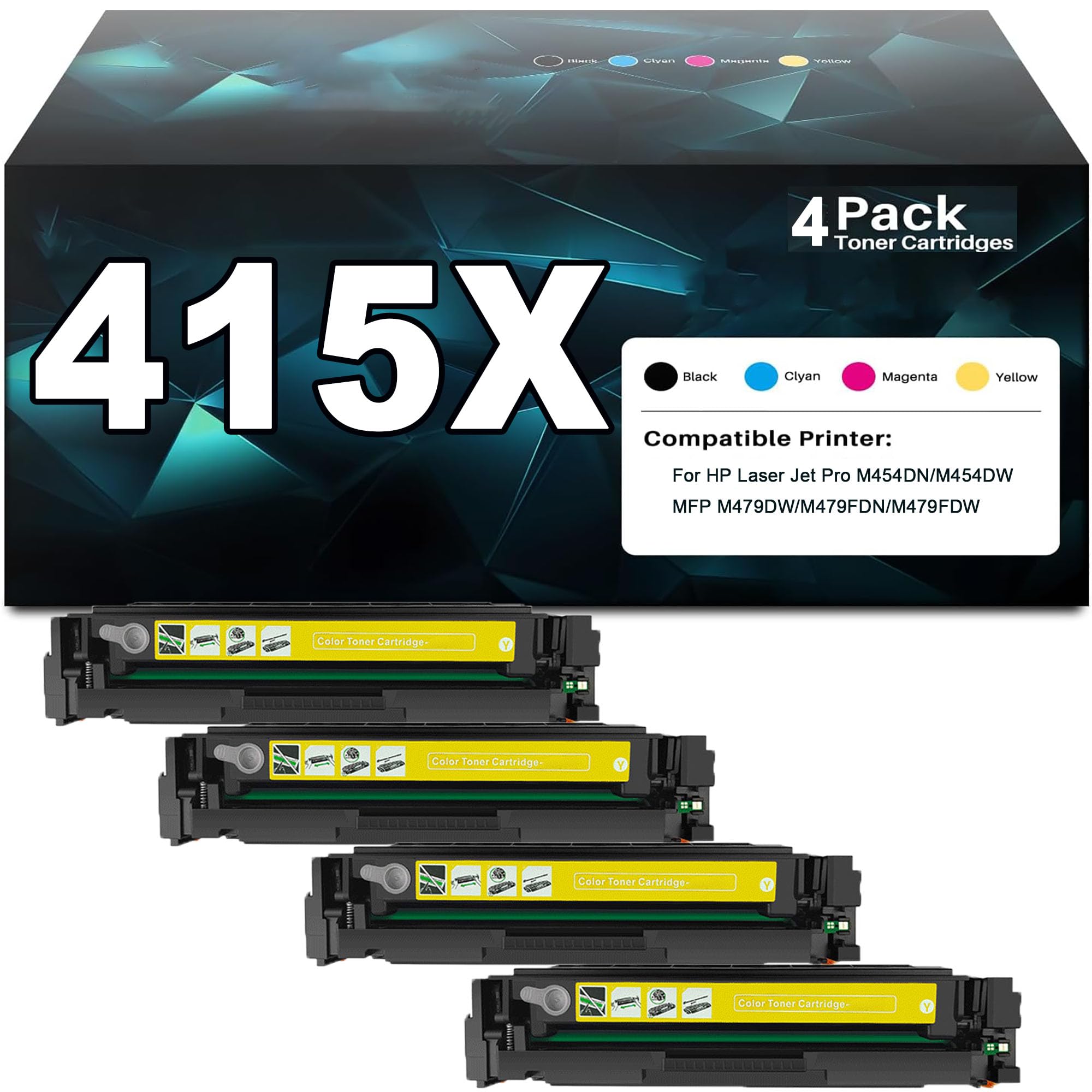 Set da 4 Cartucce Toner 415X con chip per HP 415X W2030X W2031X W2032X W2033X, compatibili con stampanti Color LaserJet Pro M454DN M454DW MFP M479DW M479FDN M479FDW