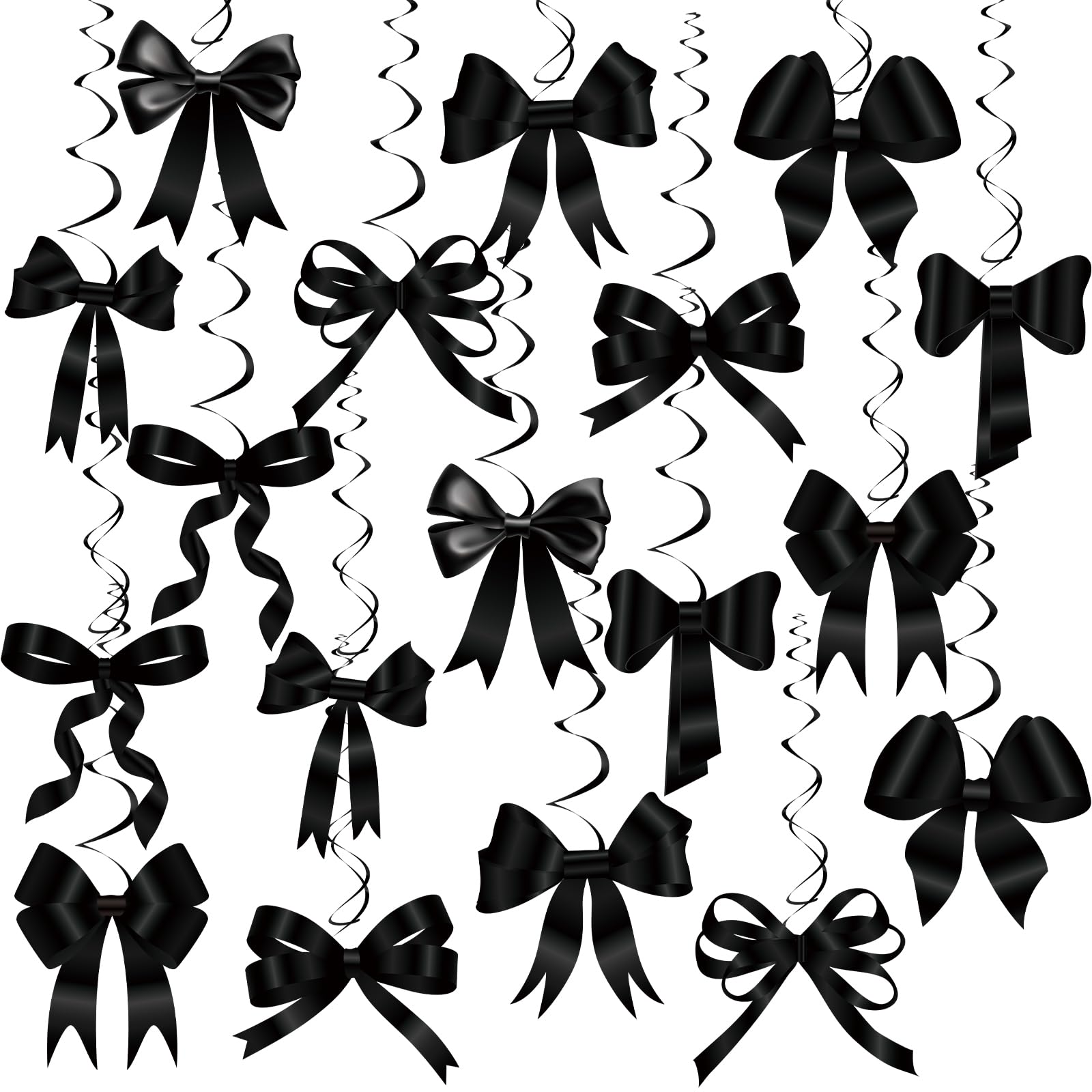 Clabby Black Bow Birthday Decorations Black Coquette Hanging Swirls Garland Banner Bow Party Decorations Ribbon Paper Cutouts for Girls Baby Shower