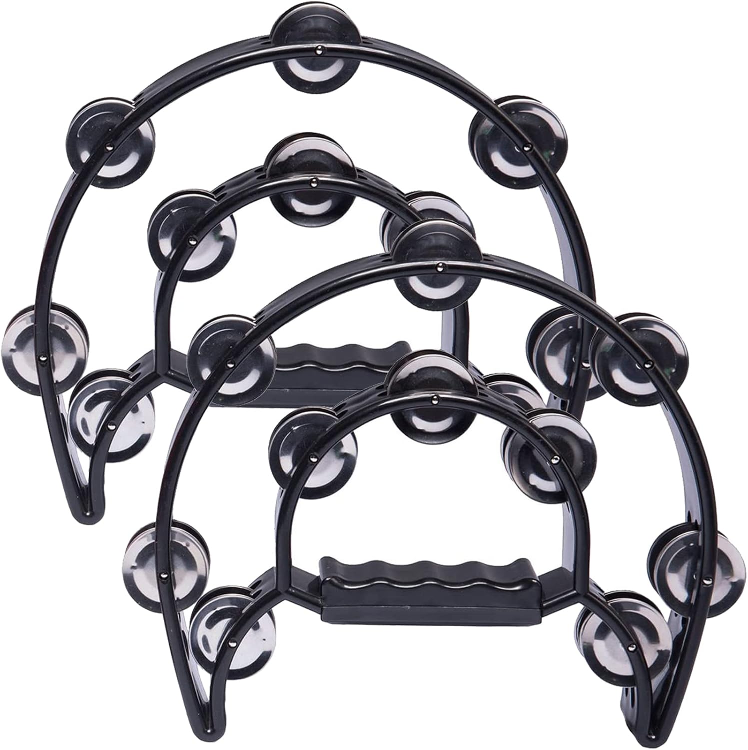 Foraineam 2 Pieces 9 Inch Half Moon Handheld Tambourine - Double Row 20 Pairs Jingles Musical Percussion - Black