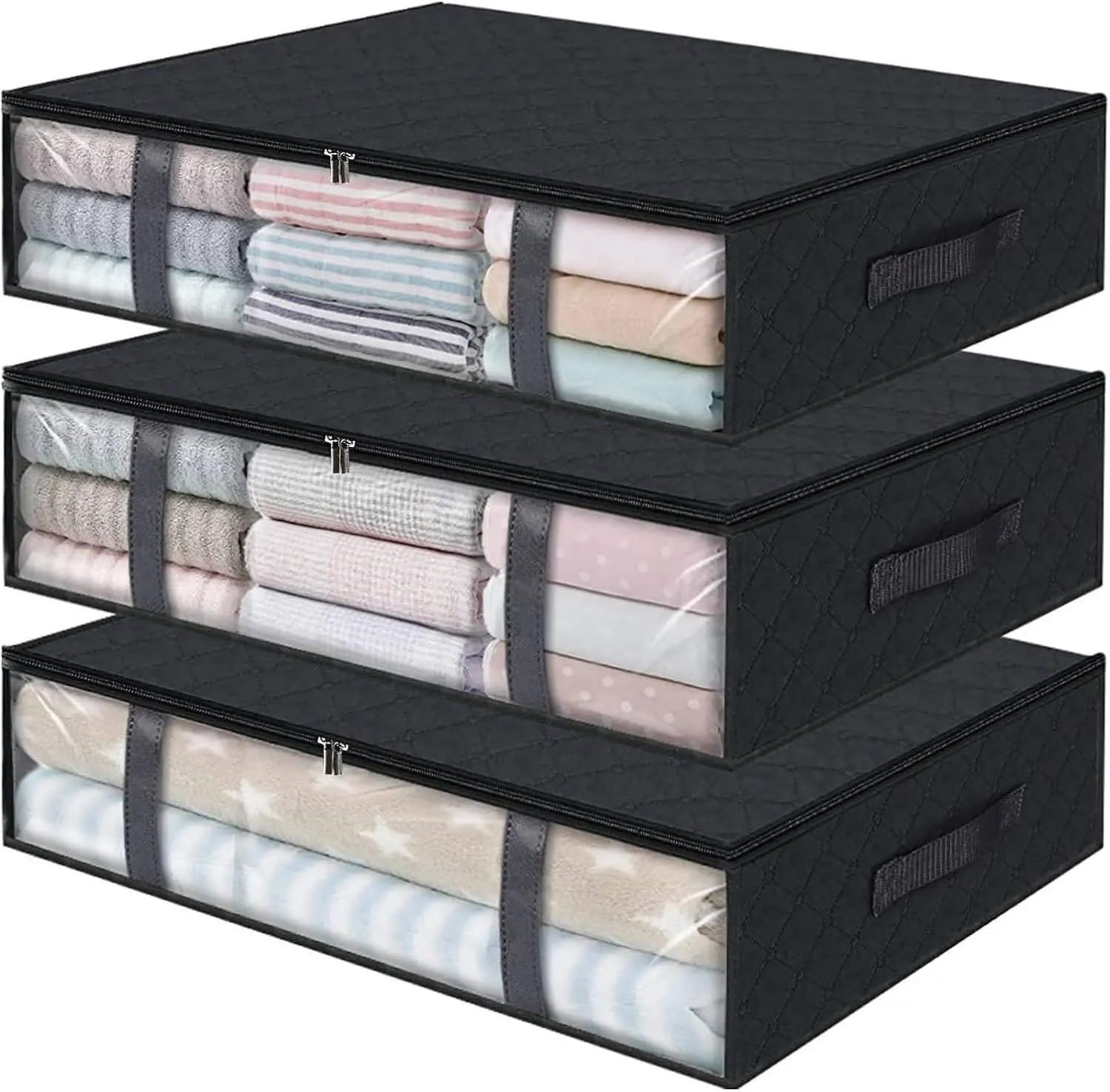 Fold Non Woven Fabric Storage Box Underbed Bag Clothing Underwear Sock For Bedroom Closet(3pc Gray 60x45x15)