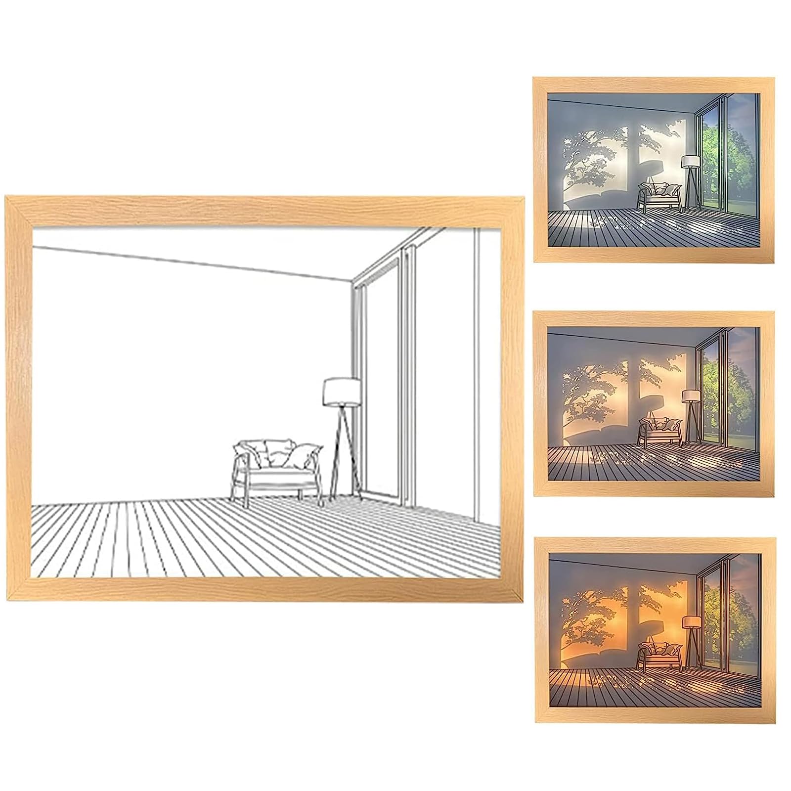 NBLE Lighting Painting Decoration, Wall Creative LED Night Light USB wooden Glowing Photo Frame, 3 Color Adjustable Light and Shadow The Art of Photo Frame for Room, Living Room, Office-(31 * 22)