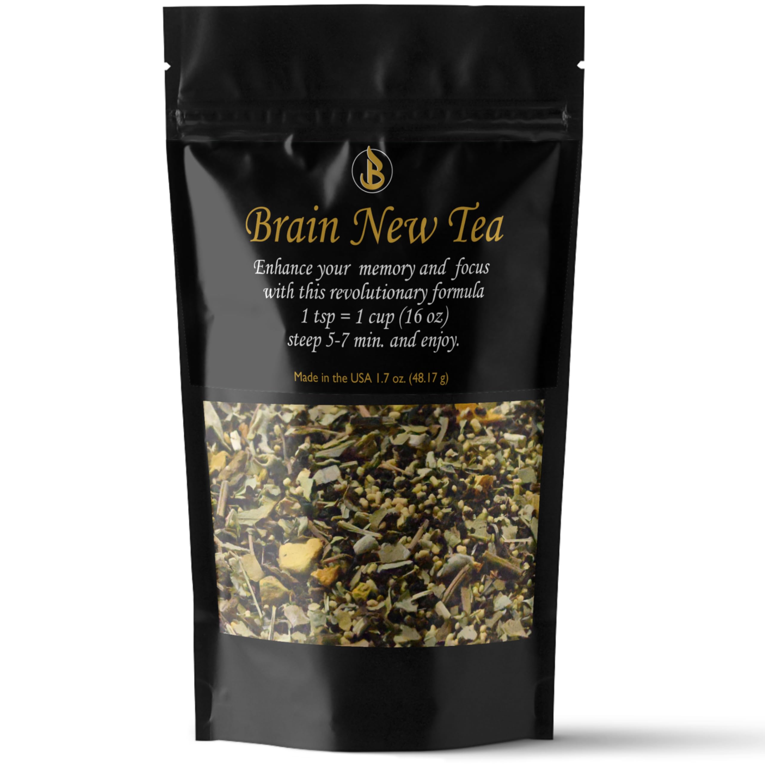Brain New Tea - Mental Clarity, Supplements for Memory & Focus Boost, Nootropic, Brain Fog Relief with Bacopa, Yerba Mate, Rhodiola Rosea, Gingko