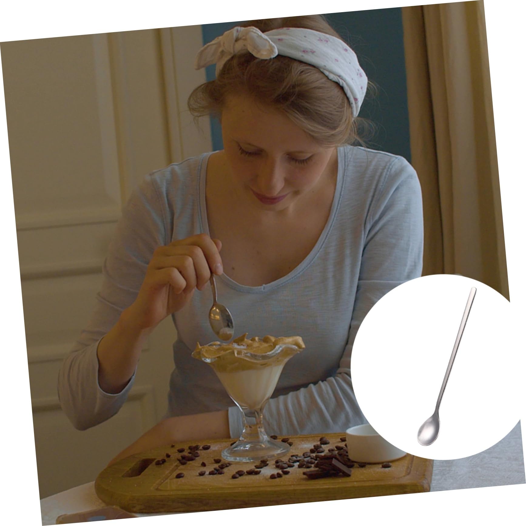 NAMOARLY 2sets Long Handle Metal Dessert Spoons Replacement Spoons for Bar and Restaurant 4pcs*2