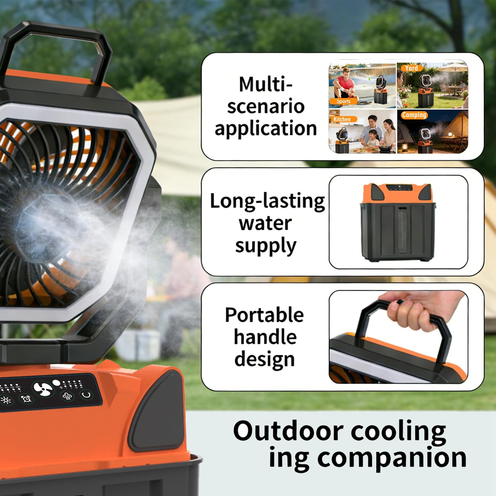 Vikye 3-in-1-Campingventilator, Batteriebetriebener 20000-mAh-Ventilator mit LED-Licht und 6-Liter-Eimer für Reisen, Schlafzimmer, Zuhause, Camping