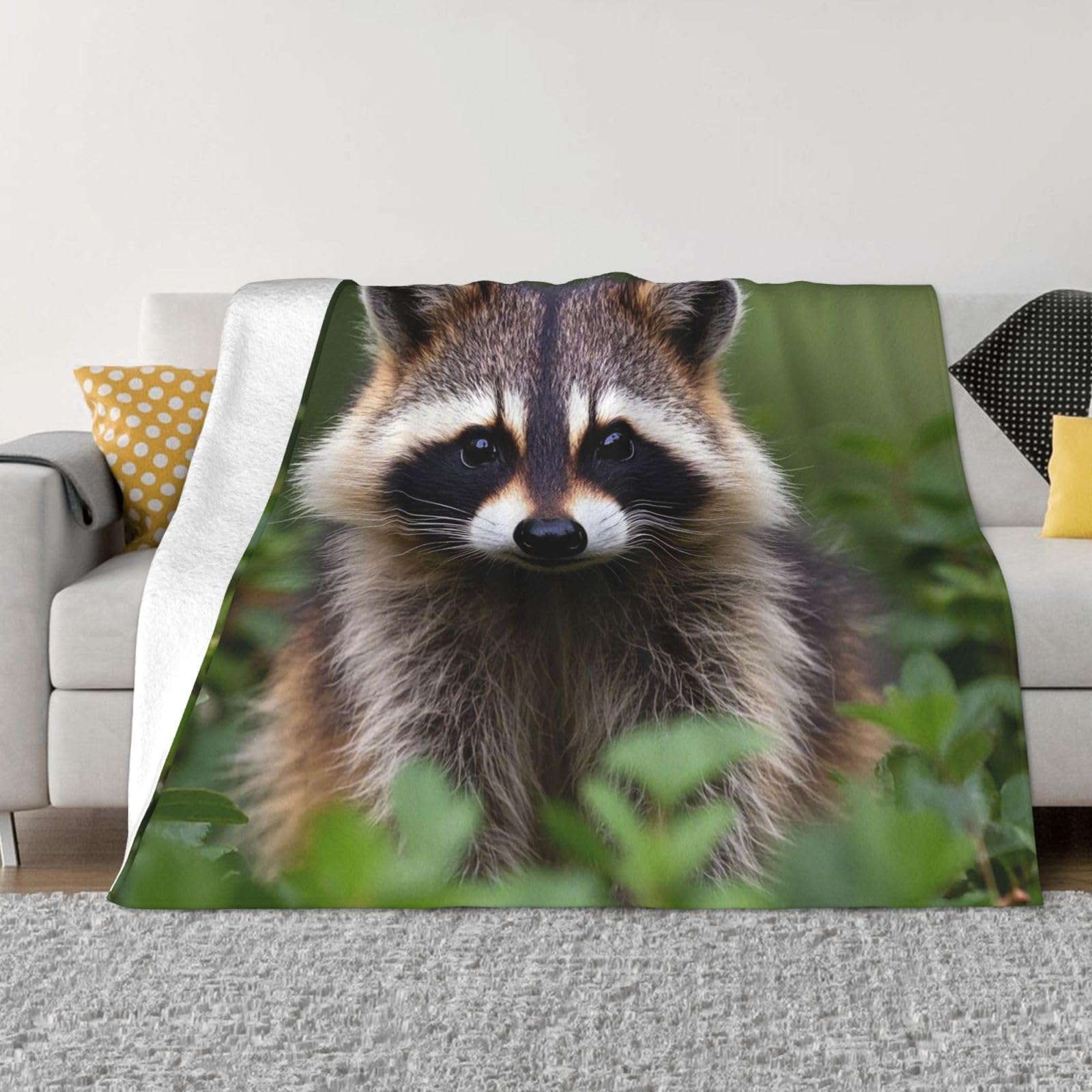 FodPand Cute Raccoon Fleece Blanket 80"x60" Lightweight Warm Throw Blanket for Bed Couch Cozy Air Conditioning Quilt All Seasons Decorative Fuzzy Blankets Gifts for Women Men