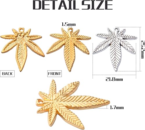 Miniatura 10 de 50 dijes de hoja de arce de marihuana de plata antigua, maceta médica, hojas de árbol de cannabis, colgantes para manualidades, aretes, collares,