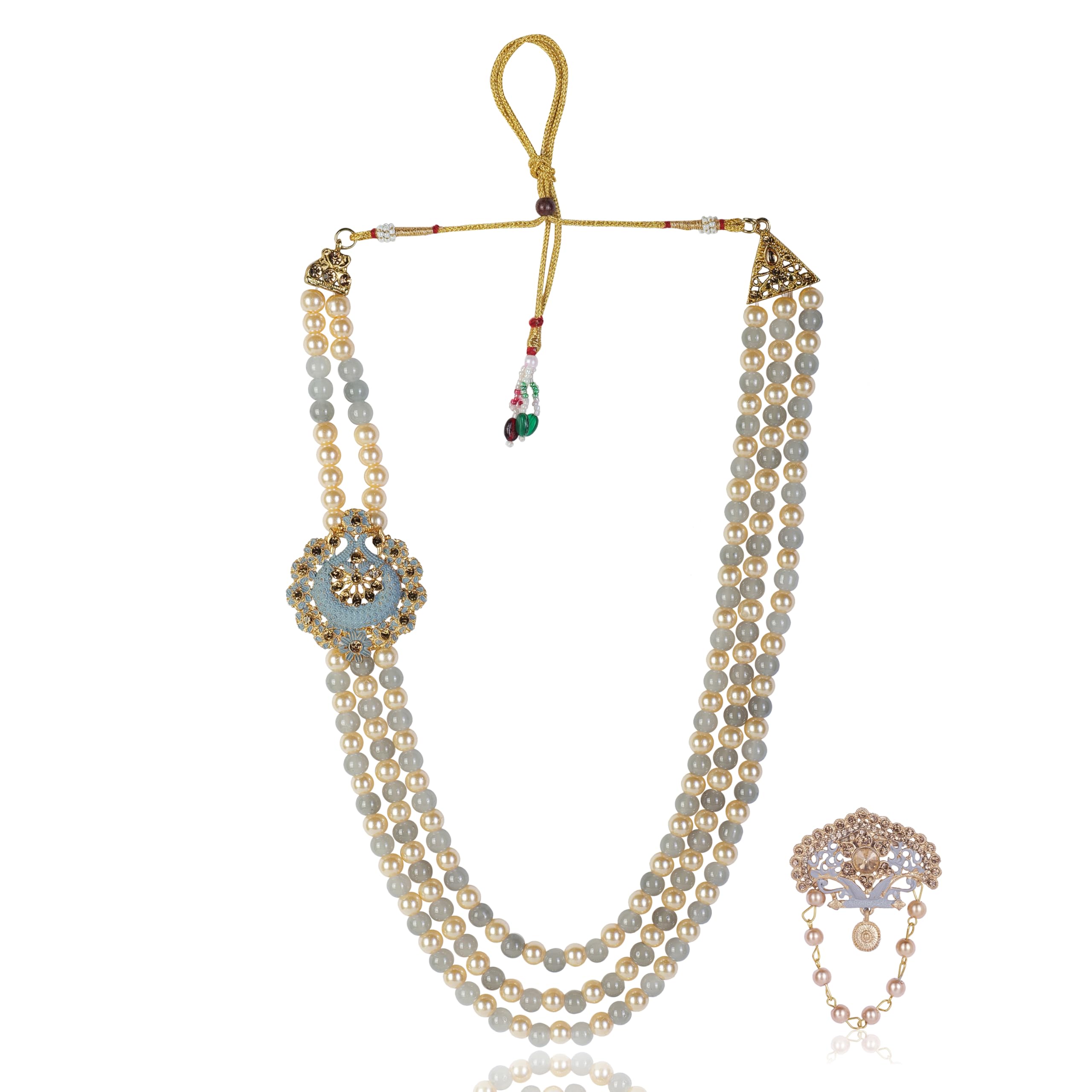 pearl beads Dulha groom sherwani Necklace/Moti Mala for Men for wedding | Exquisite Groom Mala and Brooch Set | Perfect for Grooms-image-16