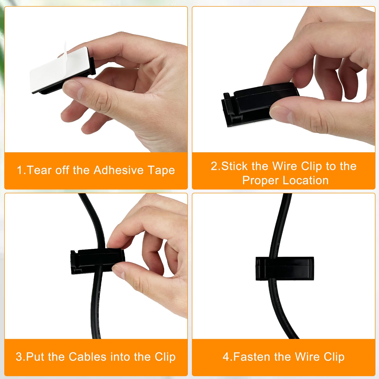 50 Pièces Clips Câbles Adhésifs, Supports de Câbles Autocollants, Organisateur de Câbles, Attache Câble, Noir