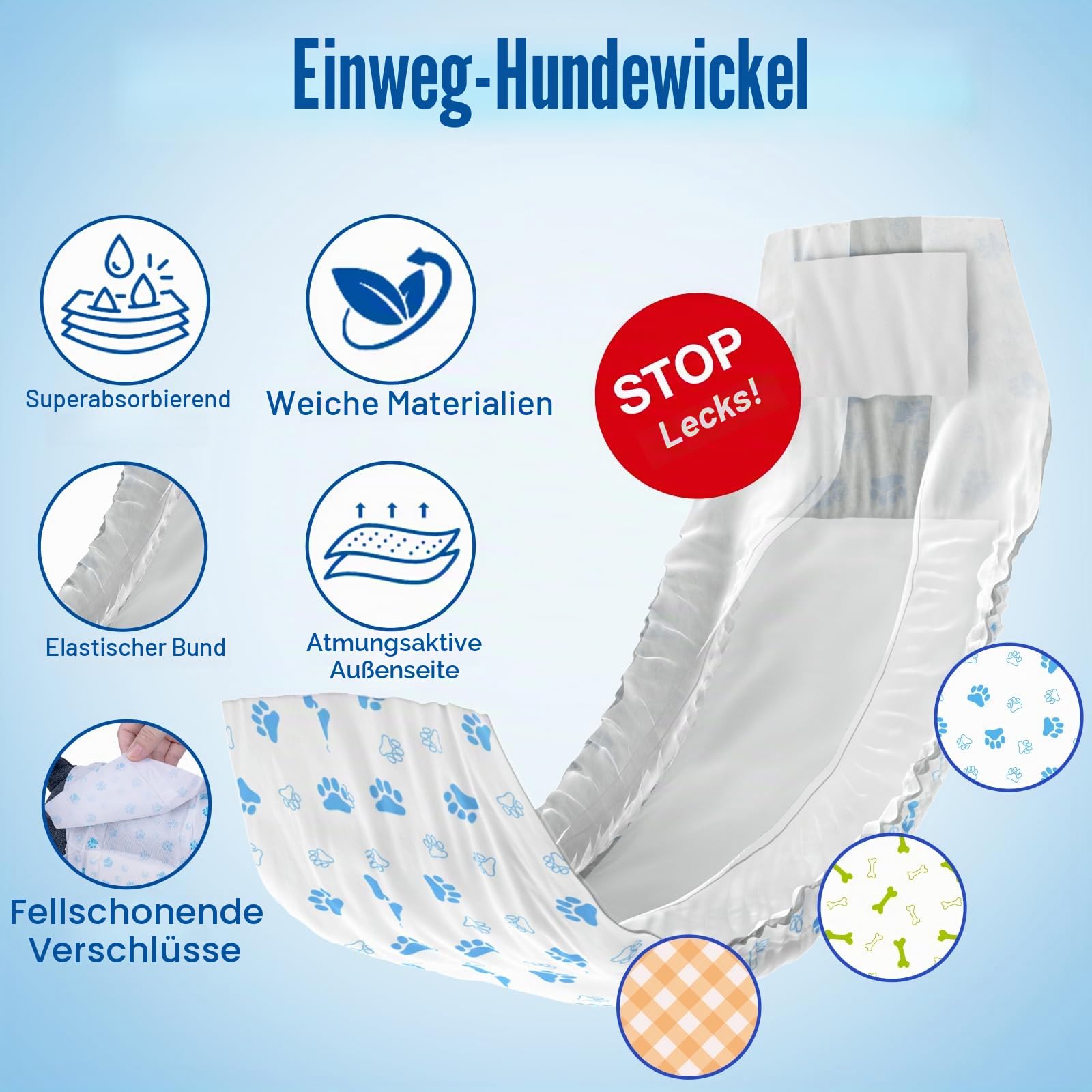 Pet Soft Hundewindeln für Rüden, Einweg-Windeln für Rüden, Super Saugfähig Rüdenwindeln mit Auslaufsicher (S 48stück)