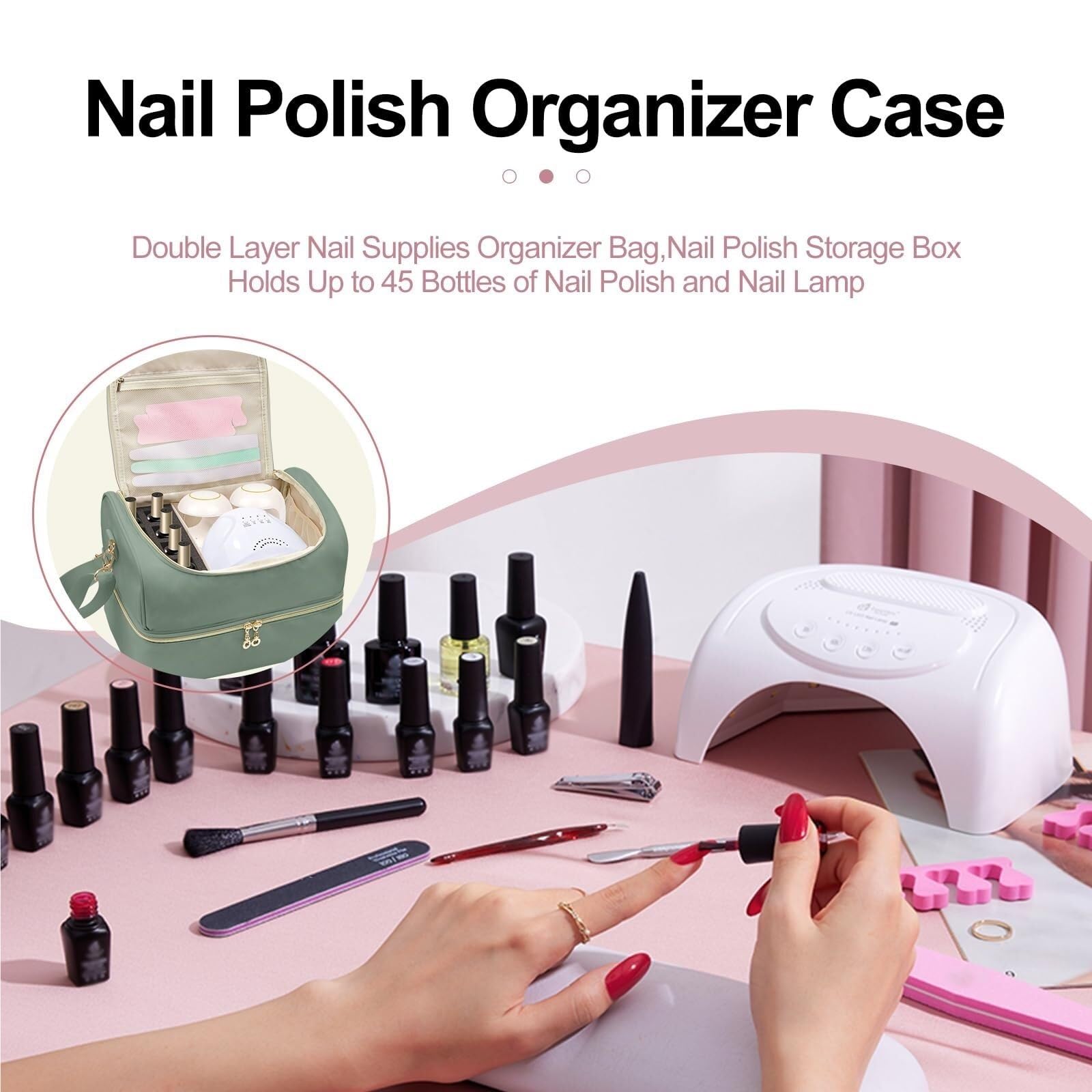 Przechowywania Lakieru Dwuwarstwowa Torba-organizer Na Przybory Do Paznokci, Pudełko Przechowywania 45 Butelek Organizer Na Lakier Do Paznokci(White)