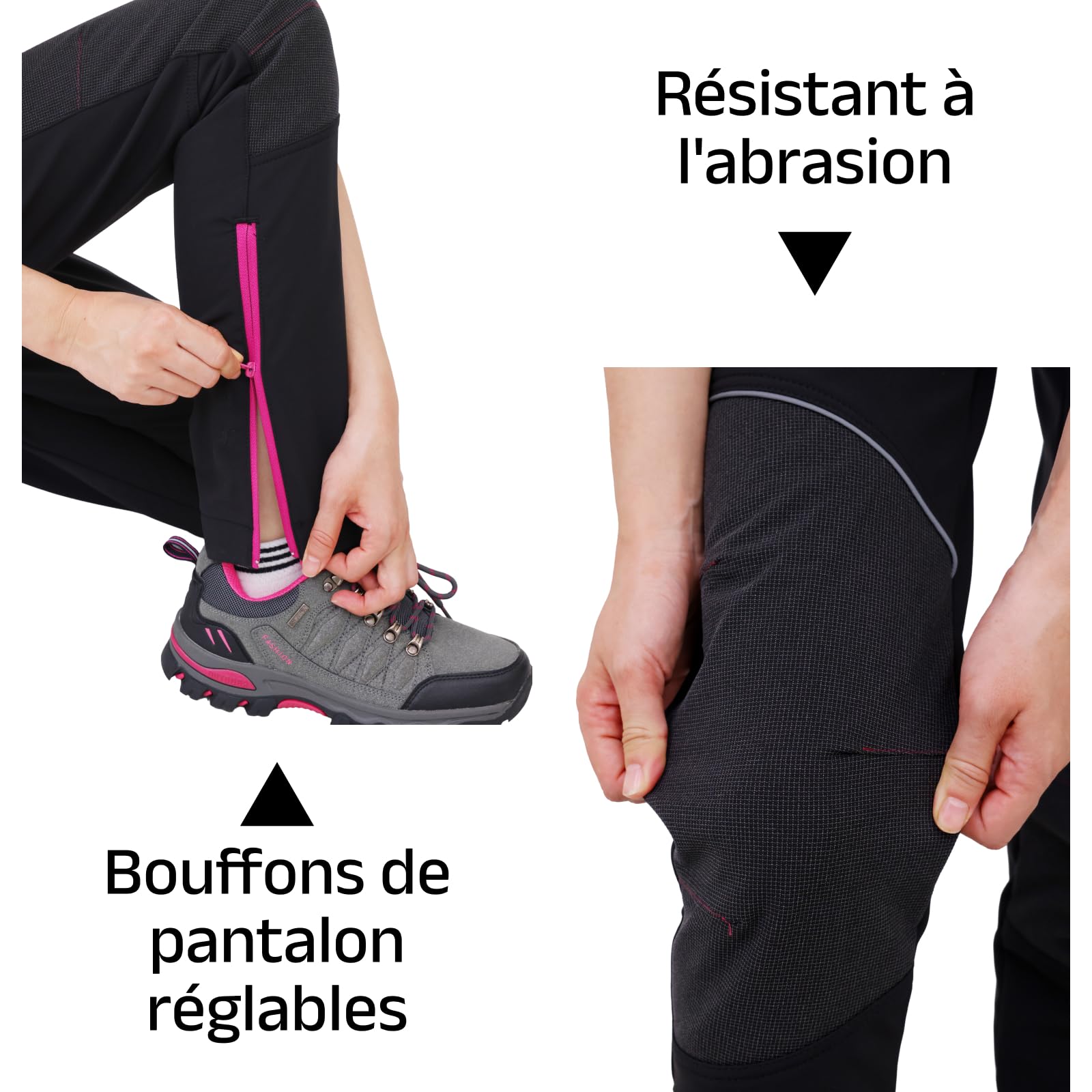 WORK IDEA Pantalon de randonnée exigeant pour Femme, matériau imperméable, Coupe élastique, Chaleur hivernale, Fermetures éclair contrastées