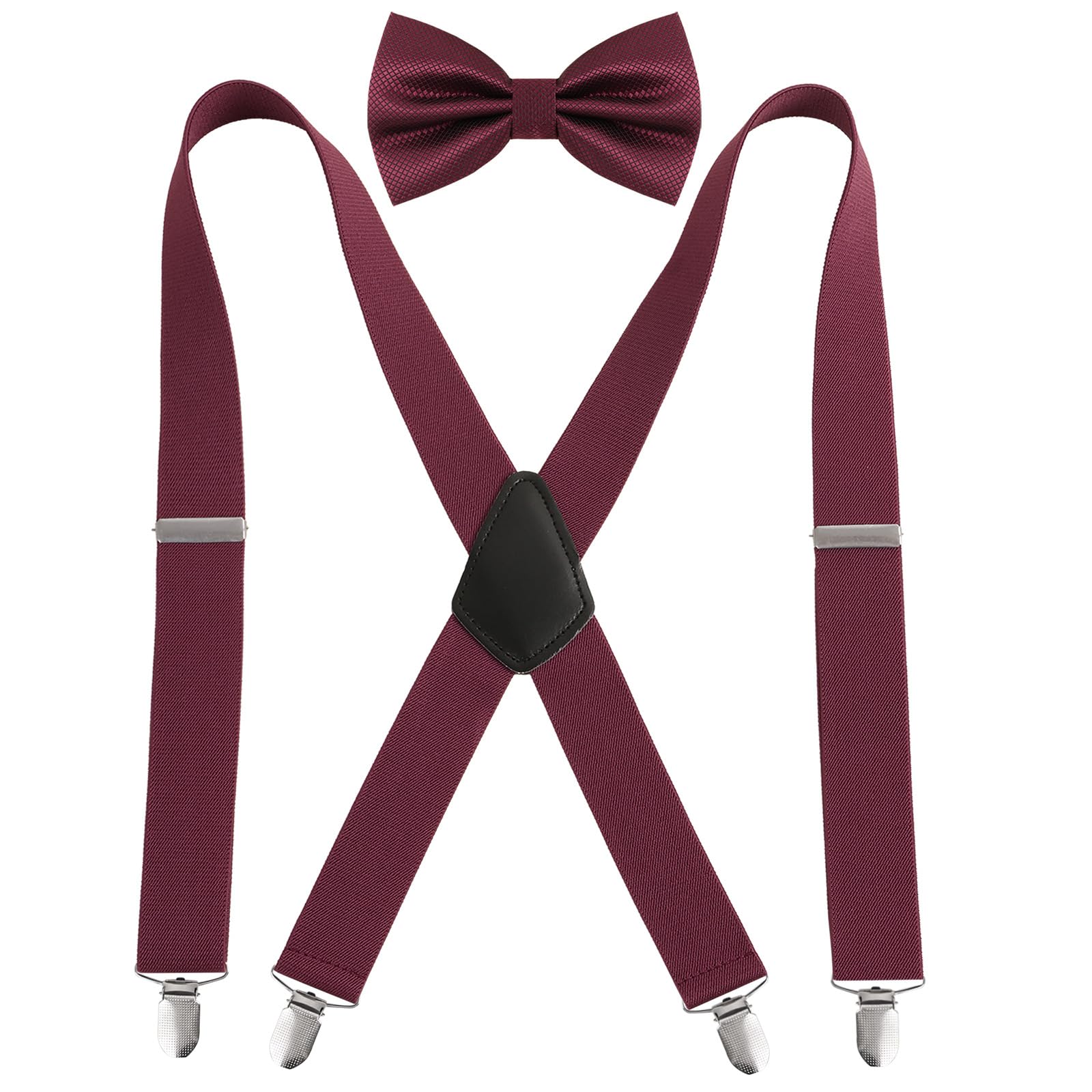 Alizeal Mens Suspender Pre-tied Bow Tie Set, Maroon