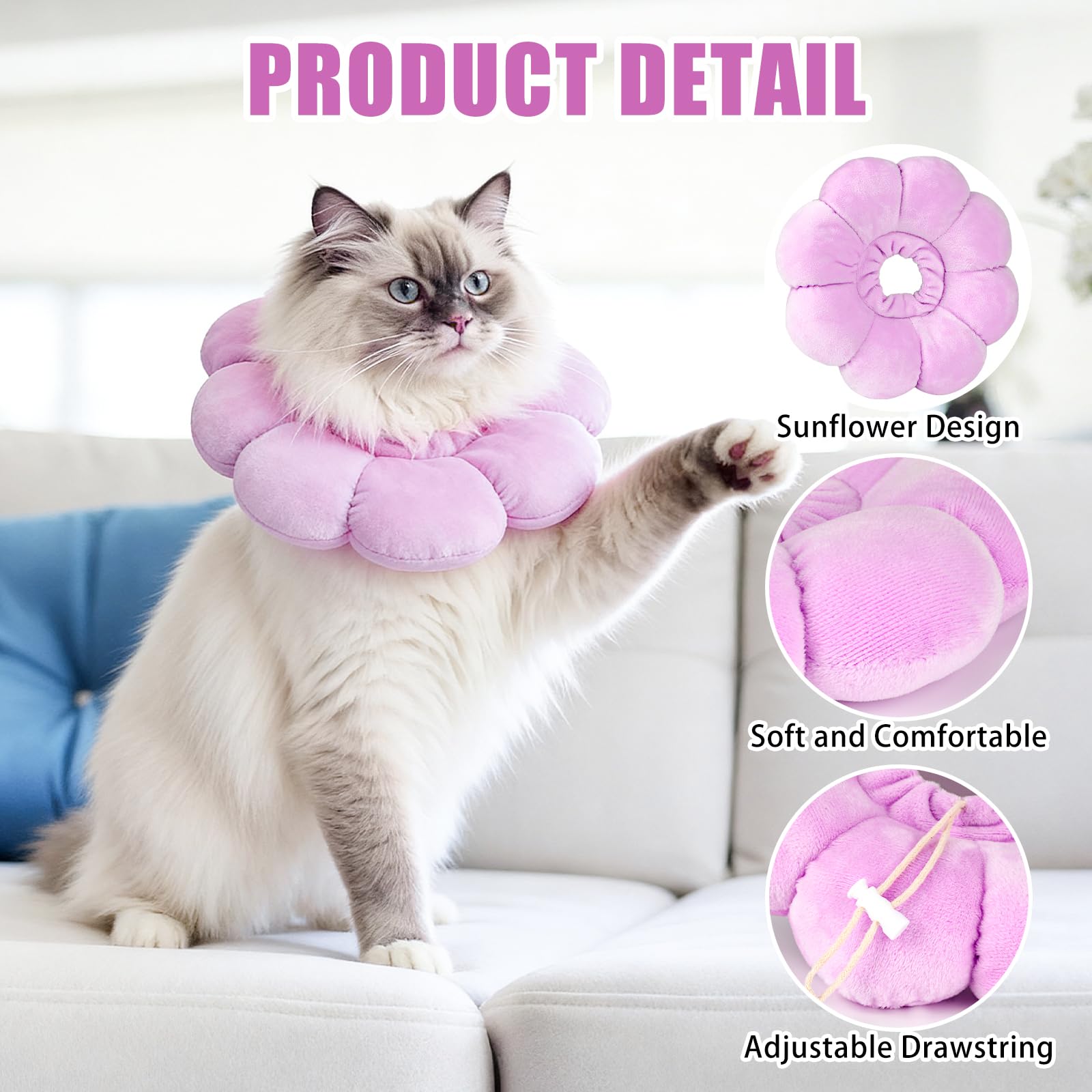QKURT Colerette Chat Anti Léchage, Doux et Confortable Ajustable Collerettes Chat pour Chatons Anti Lechage Après Chirurgie, Joli Tournesol