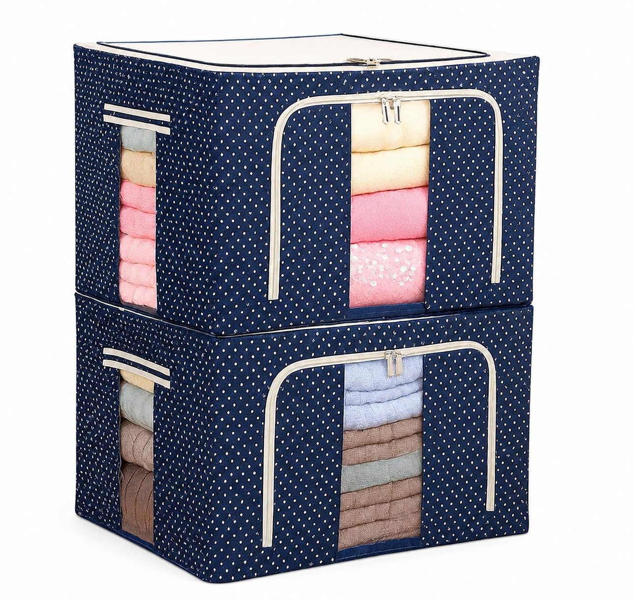 PANCA Non-Woven Cloth Organizer Box 24L with Steel Frame | Foldable Wardrobe Storage for Sarees, Shirts, Blankets & Clothes | Sturdy Almirah & Closet Organizer with Handles | Box for Home (1 Unit)-image-44