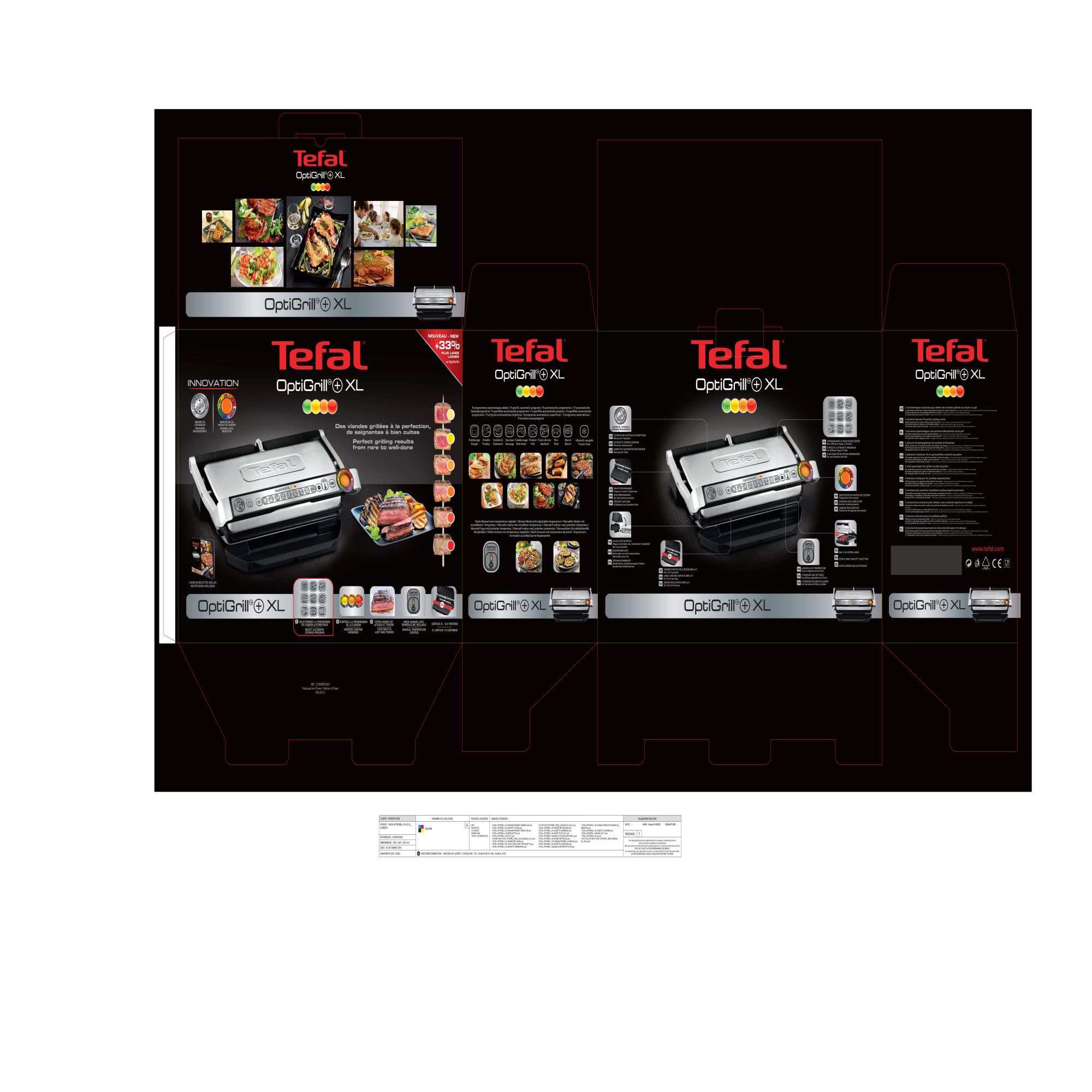 Tefal Optigrill+ XL, Grill intelligent, 9 programmes, Mode manuel, XL jusqu’à 8 personnes, GC722D16