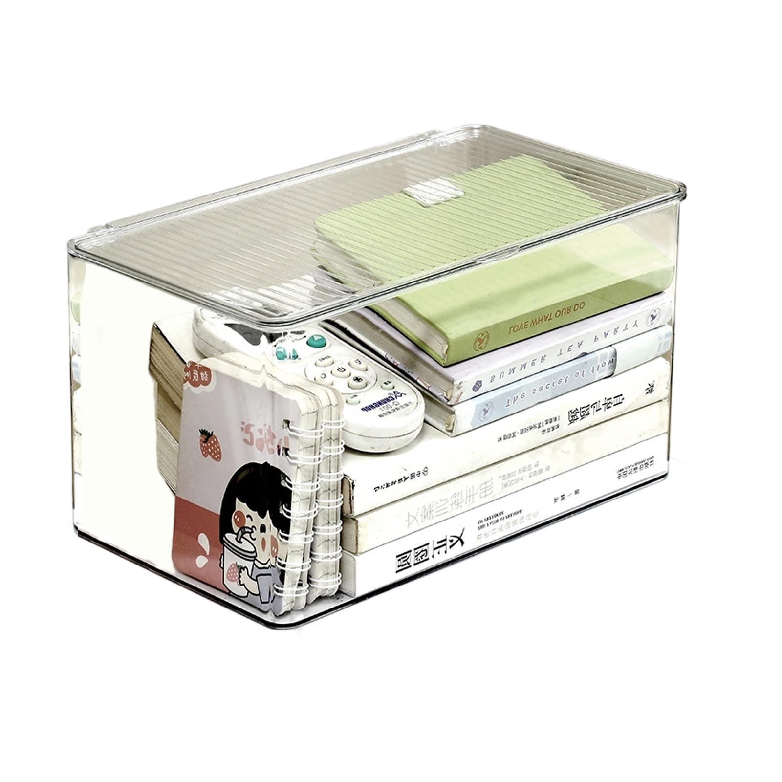 Tsophreniq Desktop Organiser with Lid for Supplies Book Flipping Top Transparency Acrylic Cosmetic Stackable Box Stackable Box