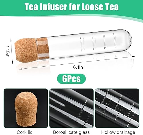Miniatura 2 de Worldity 6 infusores de té de vidrio para té suelto, infusor de té de vidrio reutilizable, infusor de tubo de vidrio, colador de vidrio para todo
