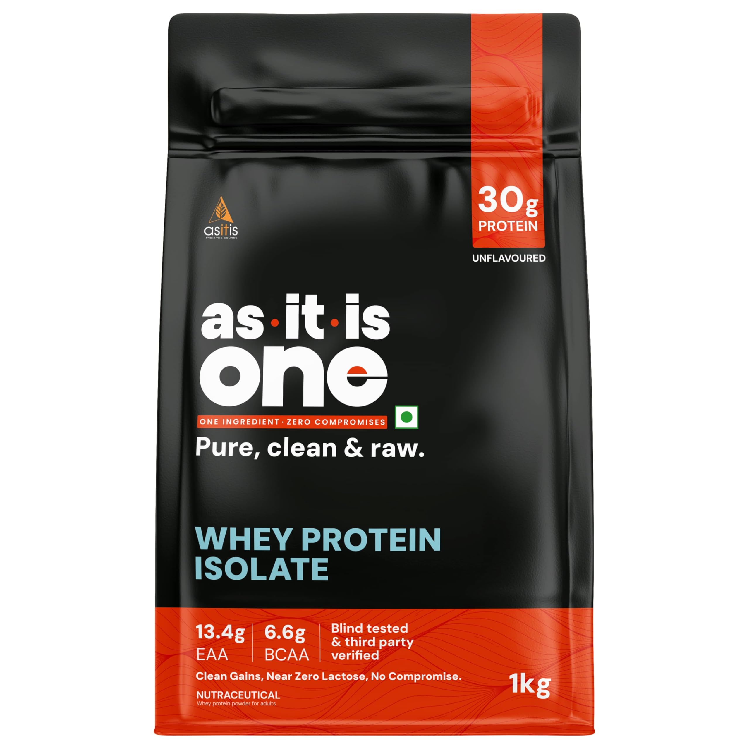 AS-IT-IS ONE Whey Protein Isolate - 1kg Unflavoured, 30g Protein per Serve. Pure, Clean & Raw, No Amino Spiking