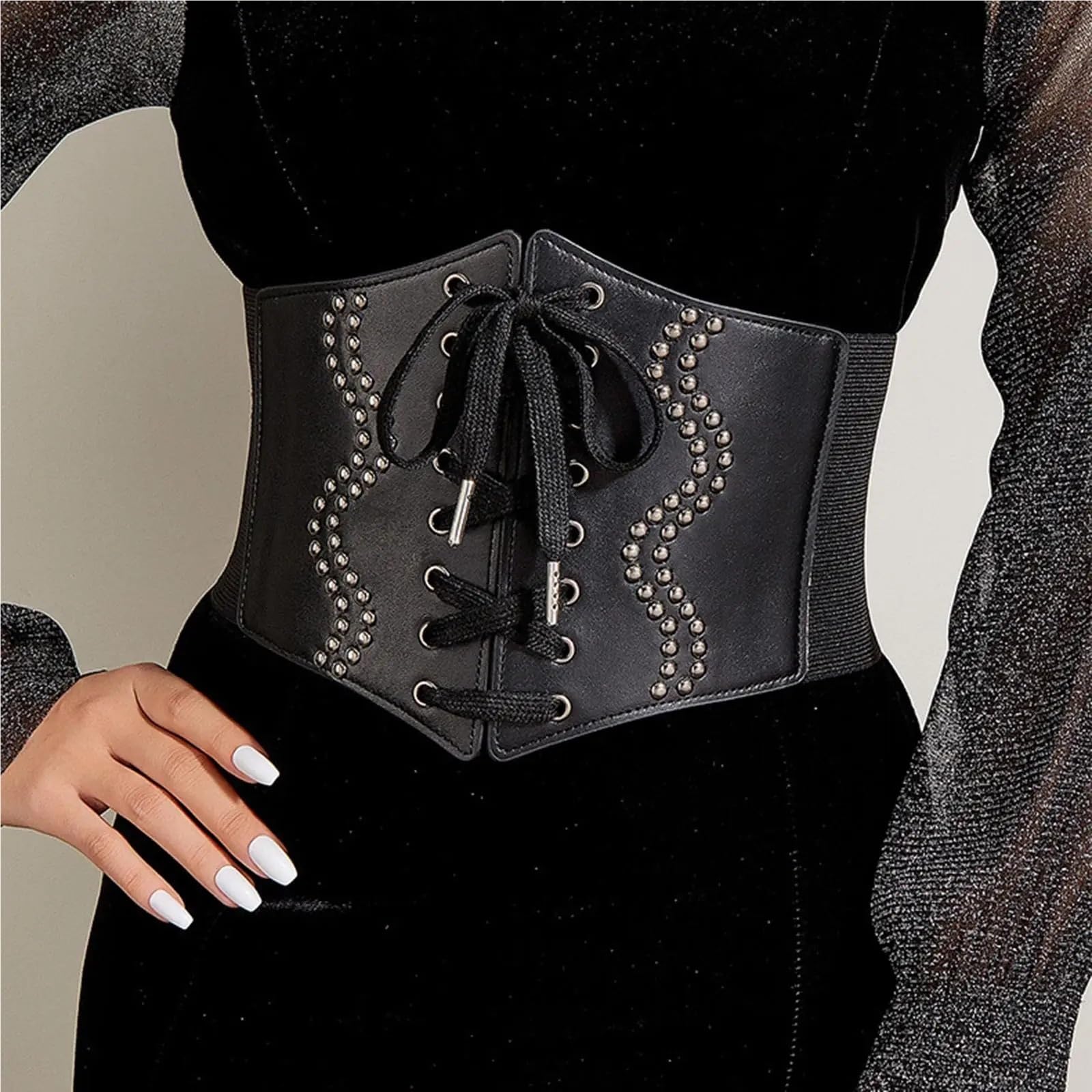 Ceinture for femme, ceinture en cuir PU à lacets, large élastique style corset, accessoire de mode for soirée club Pour Femmes