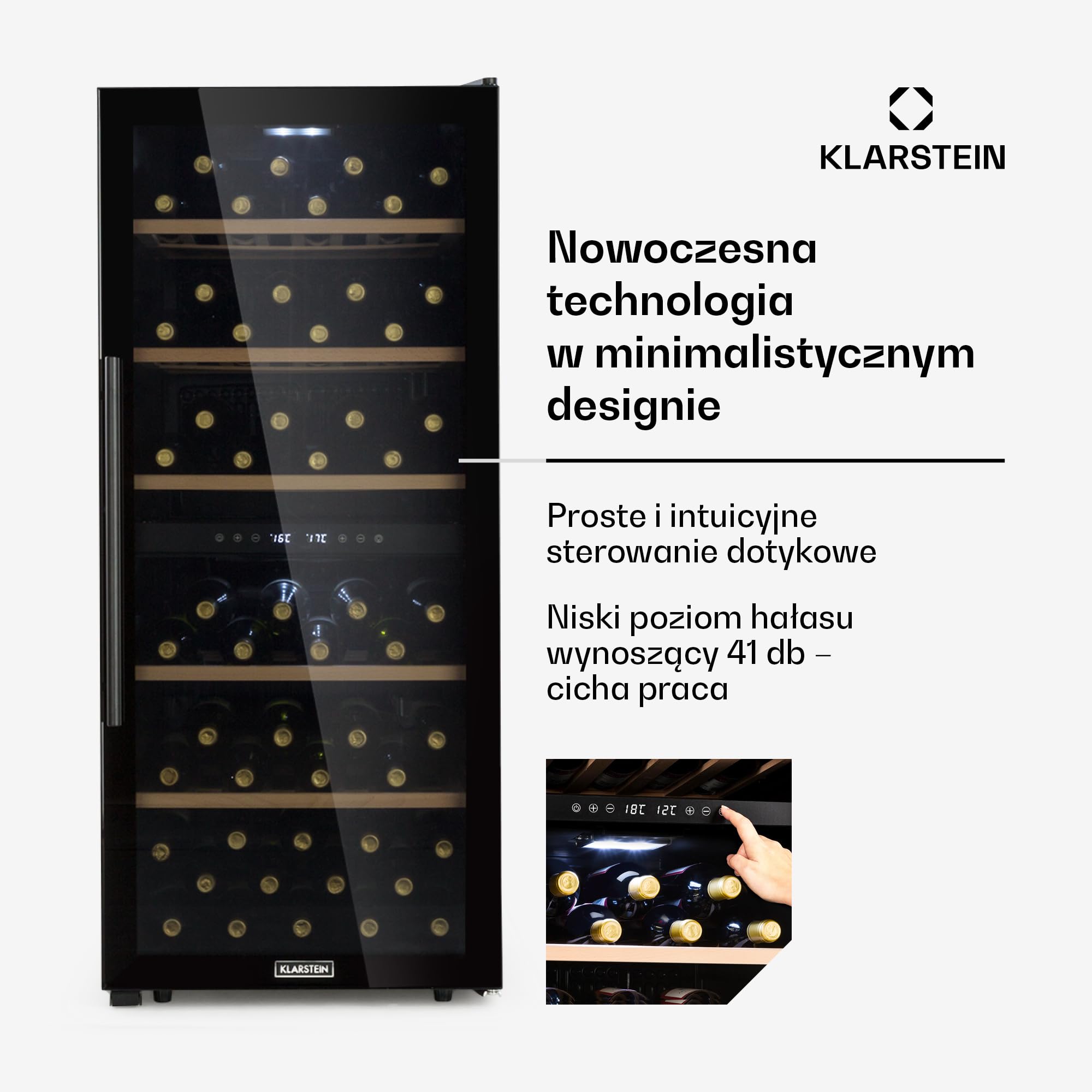Klarstein Chłodziarka do wina, Wąska lodówka na napoje, 2 strefy, lodówka ze szklanymi drzwiami, Wolnostojące chłodziarki, Mała chłodziarka do wina, Ochrona UV, 5-18°C, 102 butelki